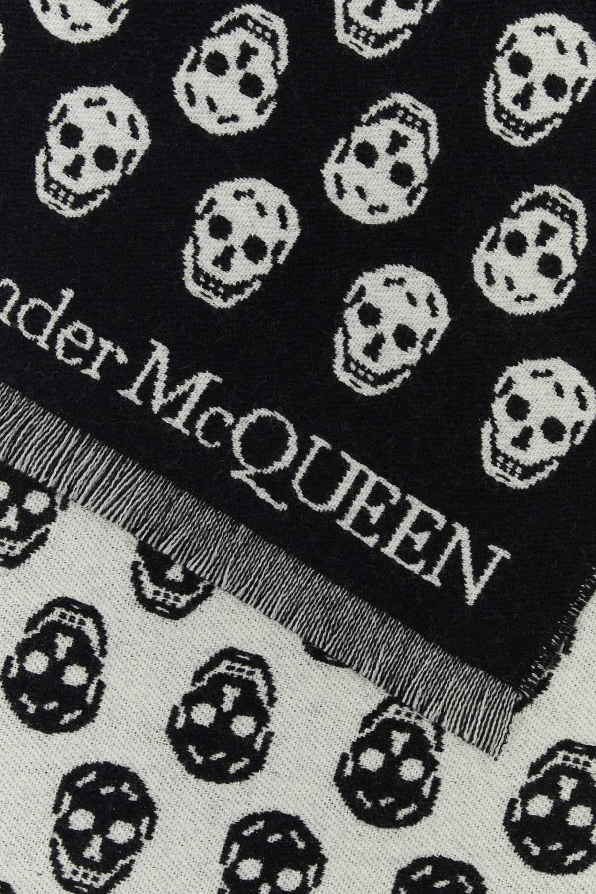 Shop Alexander Mcqueen Embroidered Wool Reversible Scarf In Blackivory
