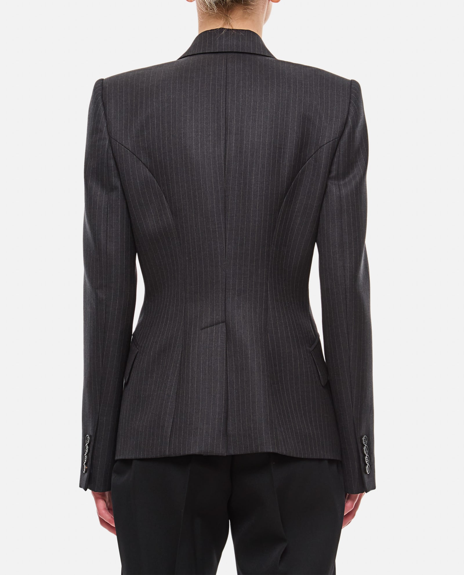 Shop Alexander Mcqueen Wool Pinstripe Single Breasted Jacket In Grey