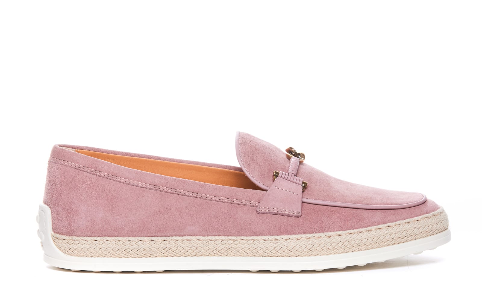 Tod's Suede Loafer With Metal Detail In Pink