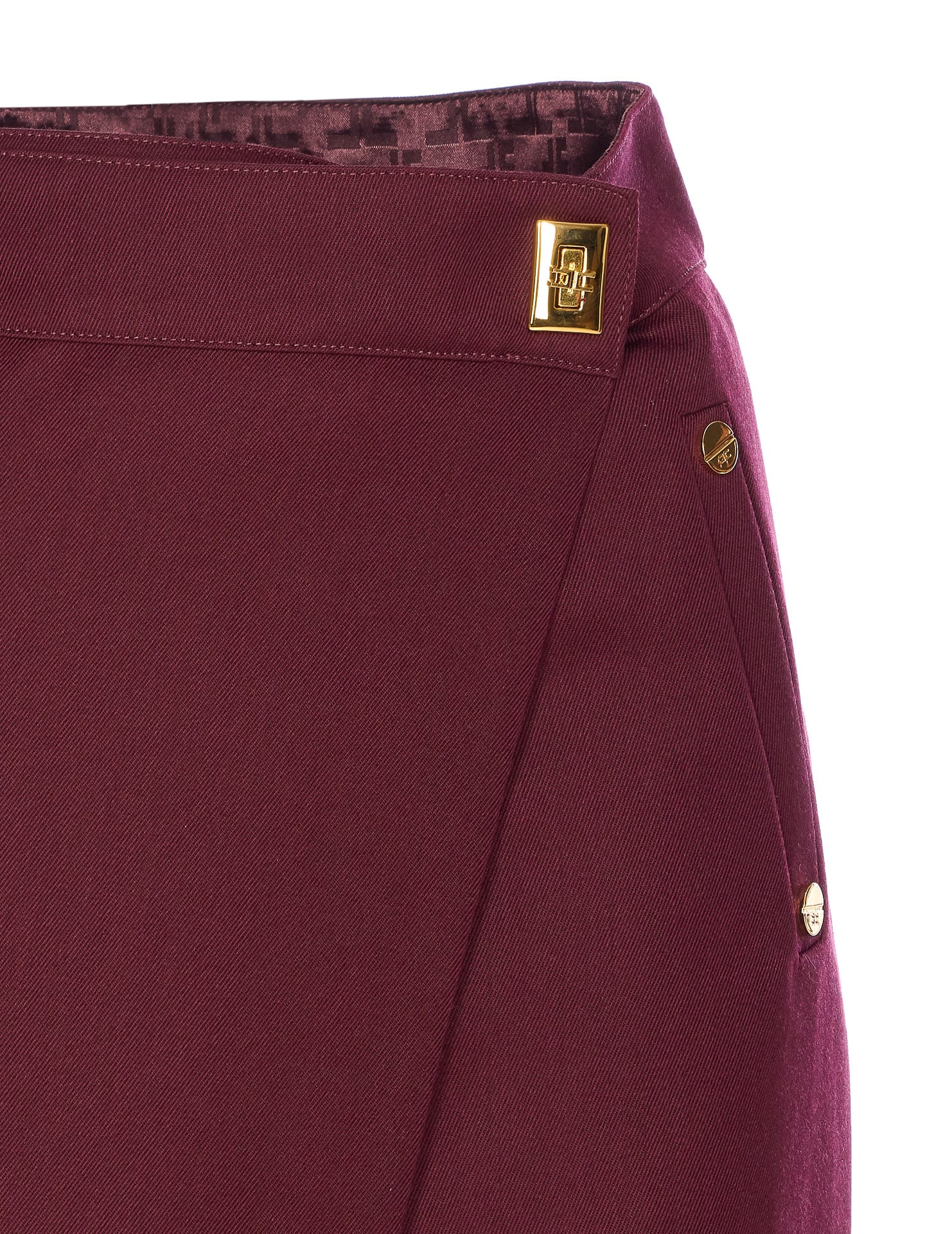 Elisabetta Franchi Skirt Bordeaux Wrap Wallet Button Gold In Burgundy