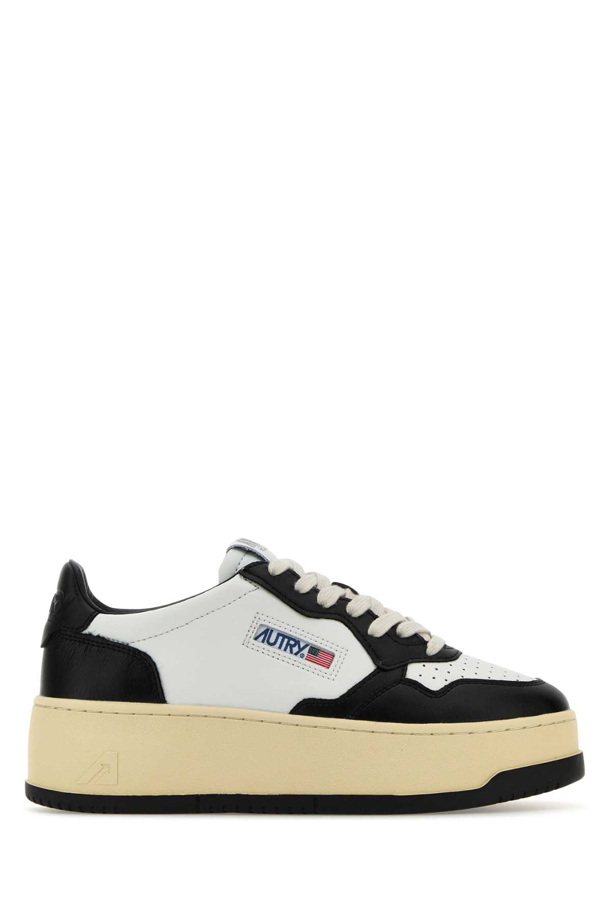 Shop Autry Two-tone Leather Platform Low Wom Sneakers In Whiteblack