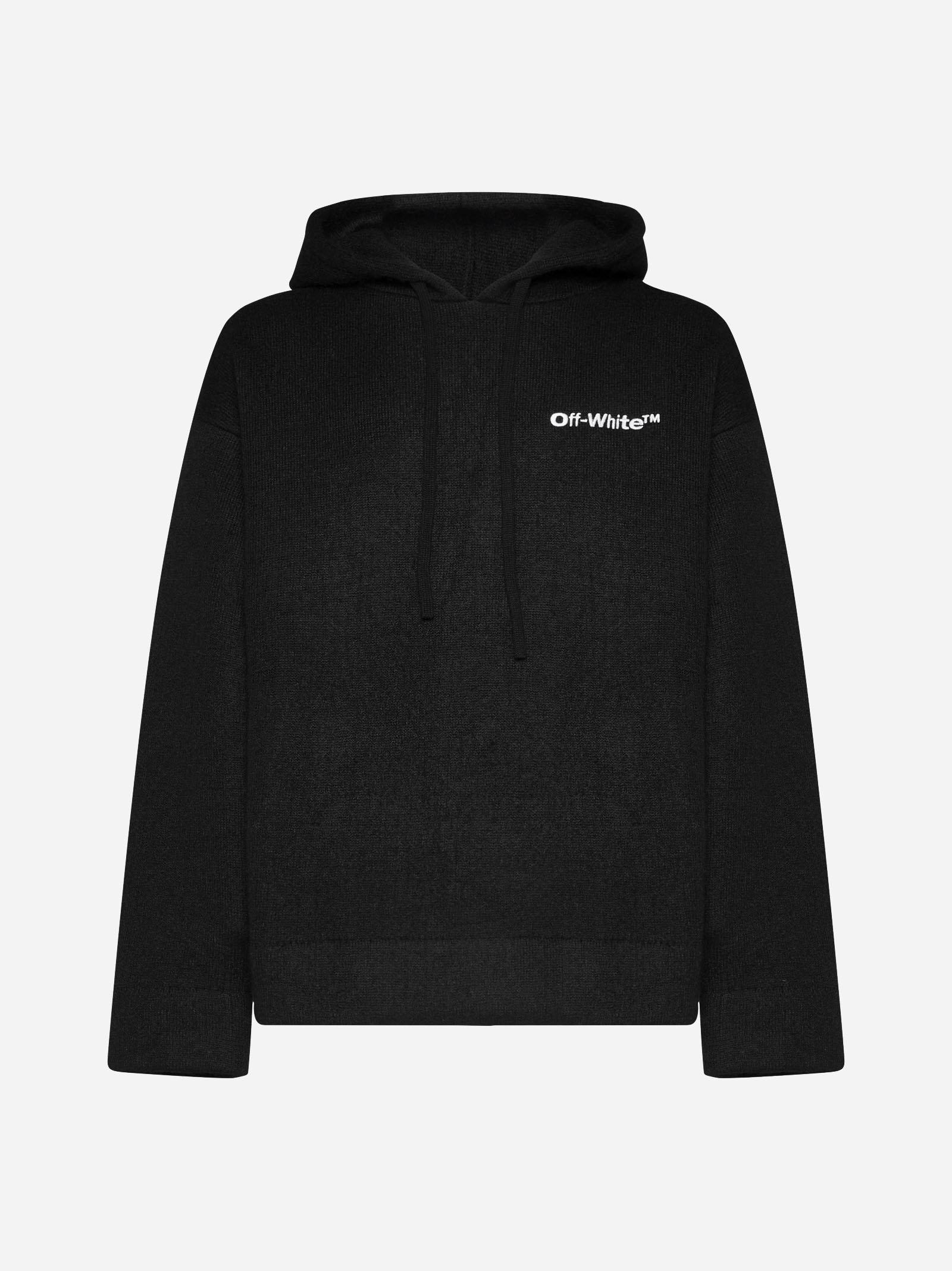 Shop Off-white Wool And Mohair Knit Hoodie In Black