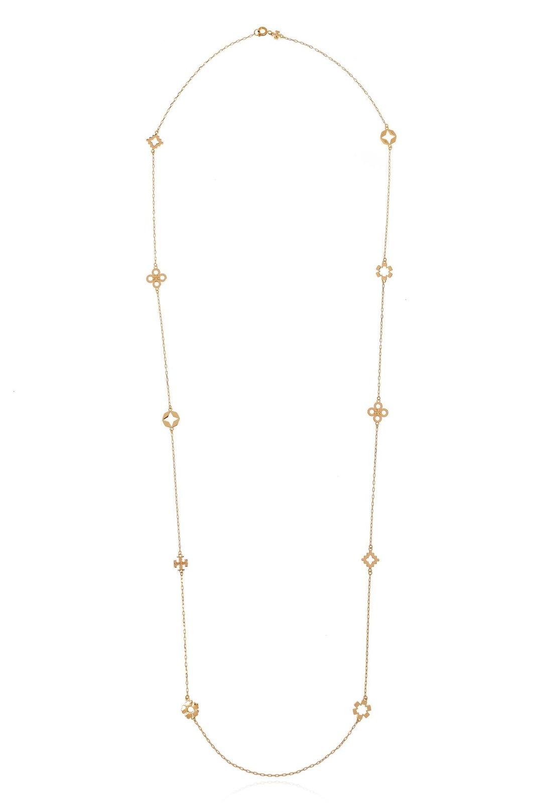 Shop Tory Burch Kira Clover Long Necklace In Golden