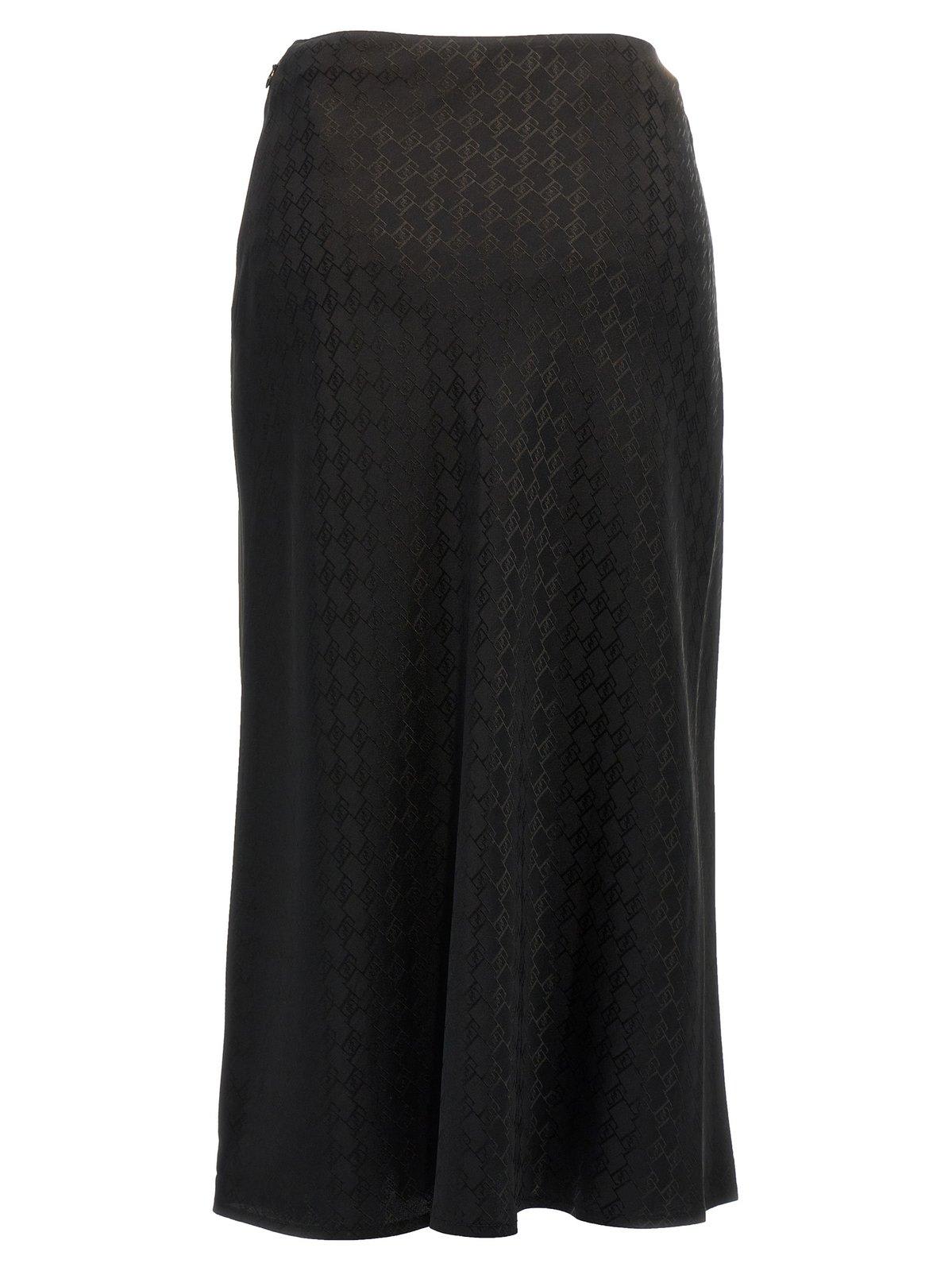 Shop Elisabetta Franchi Allover Logo Midi Skirt In Black