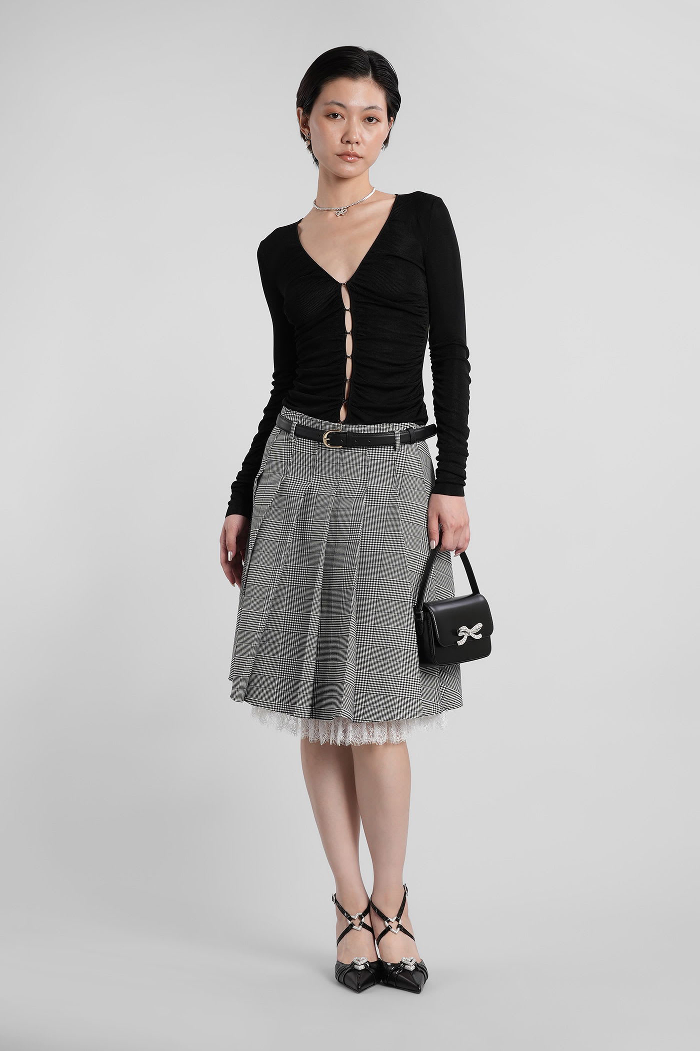 Self-portrait Viscose Knit Top In Black
