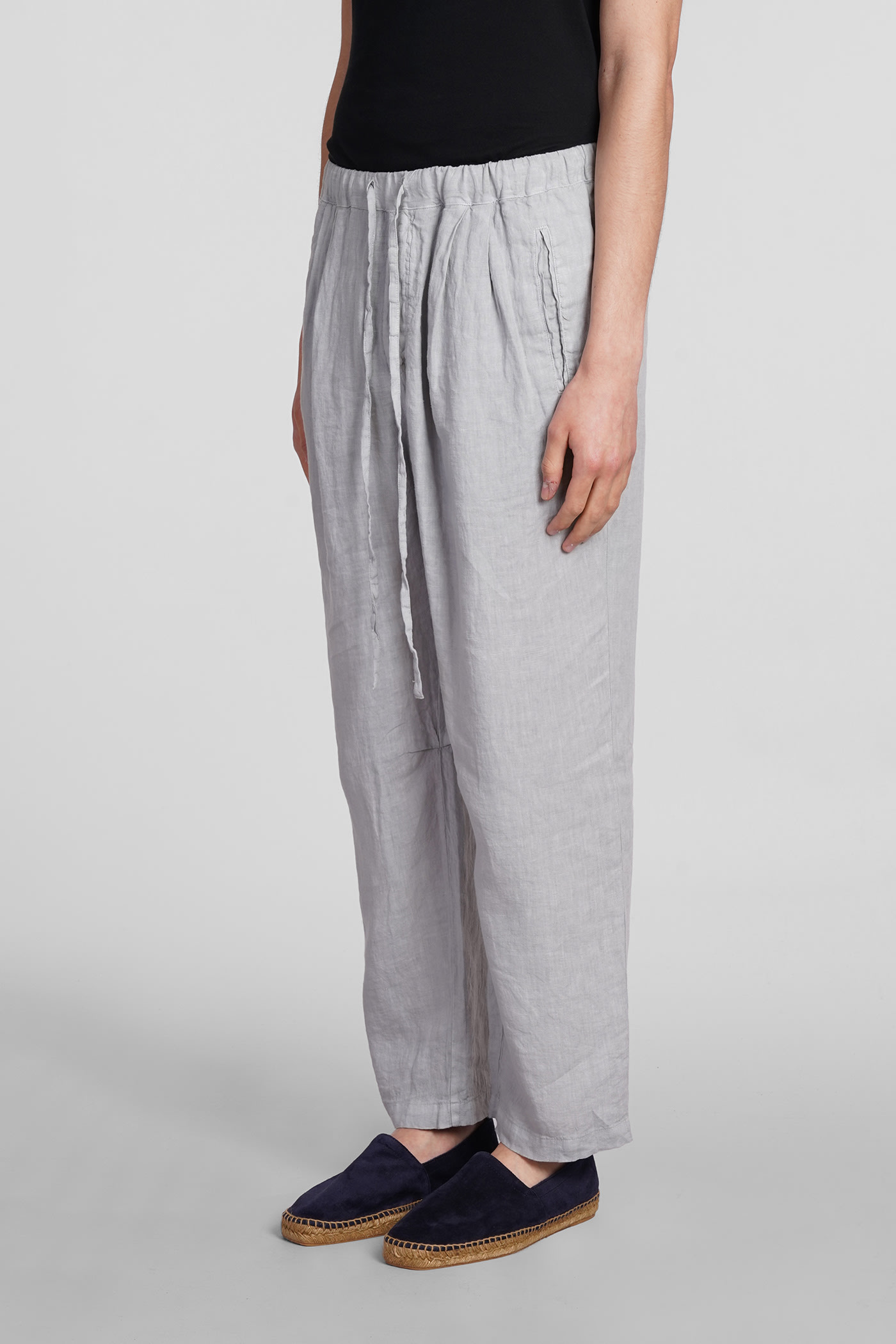 Shop Massimo Alba Keywest Pants In Grey Linen In Silver