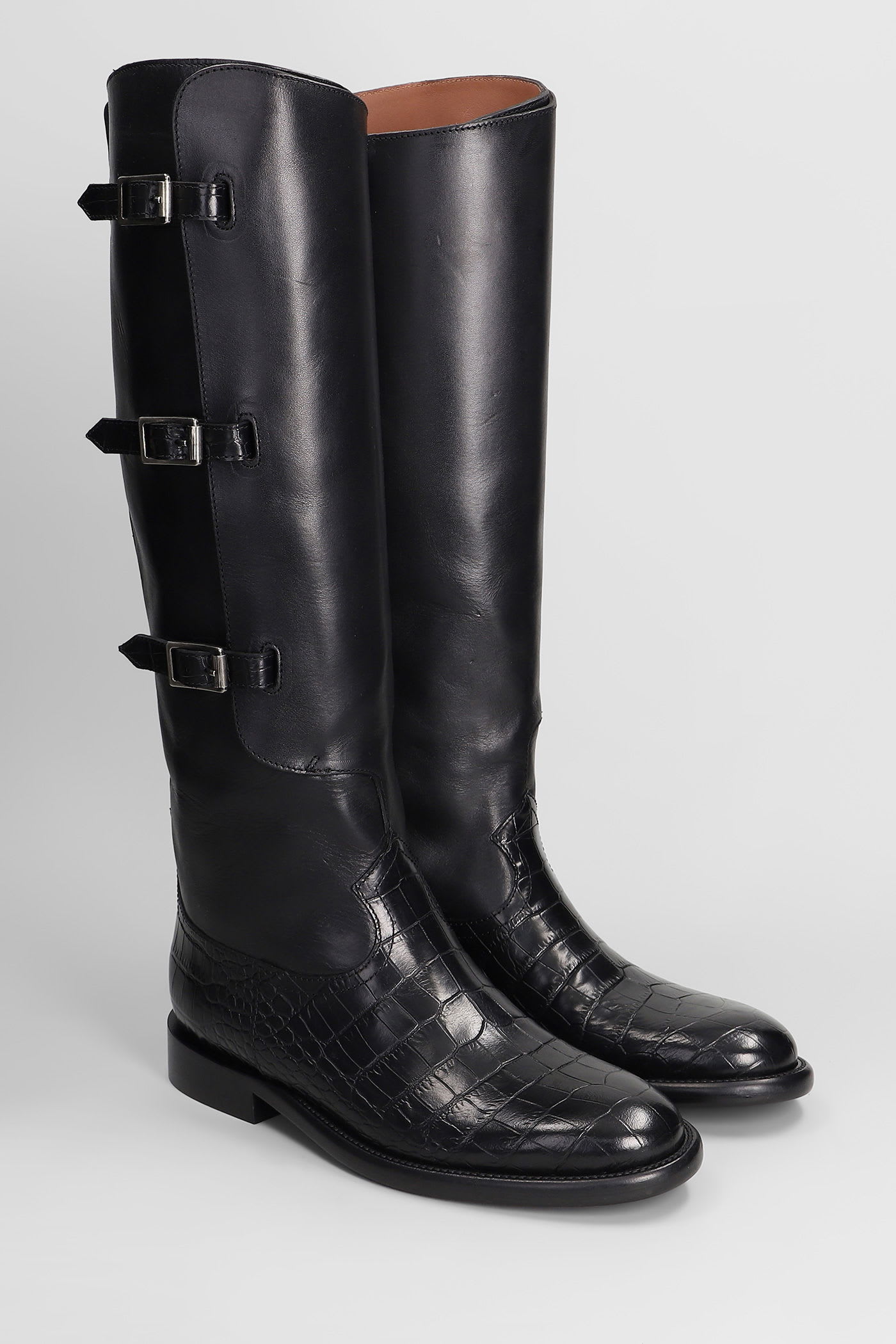 Paris Texas Montana Buckle Boot Low Heels Boots In Black Leather In Black