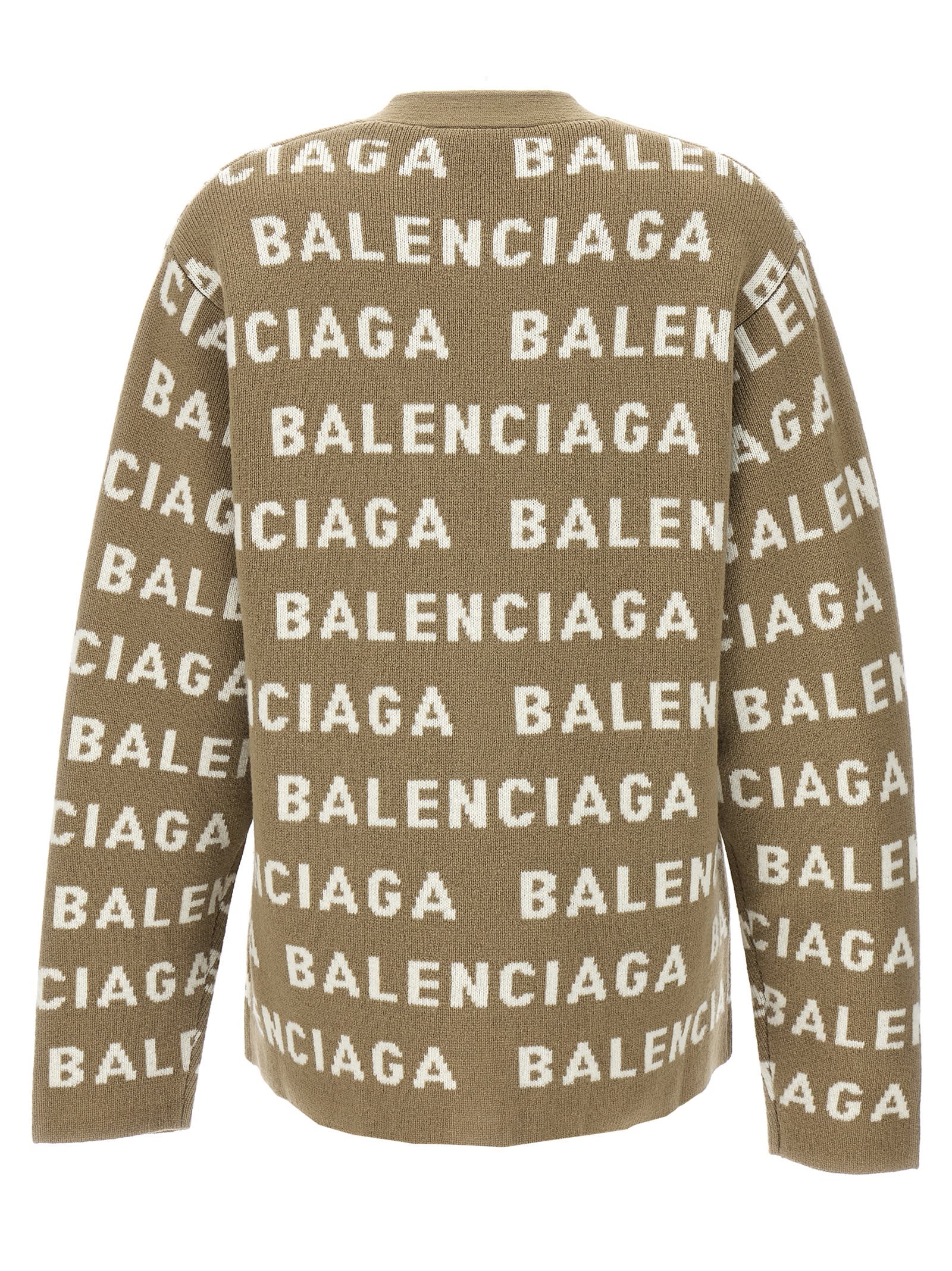 Shop Balenciaga All-over Logo Cardigan In Beige