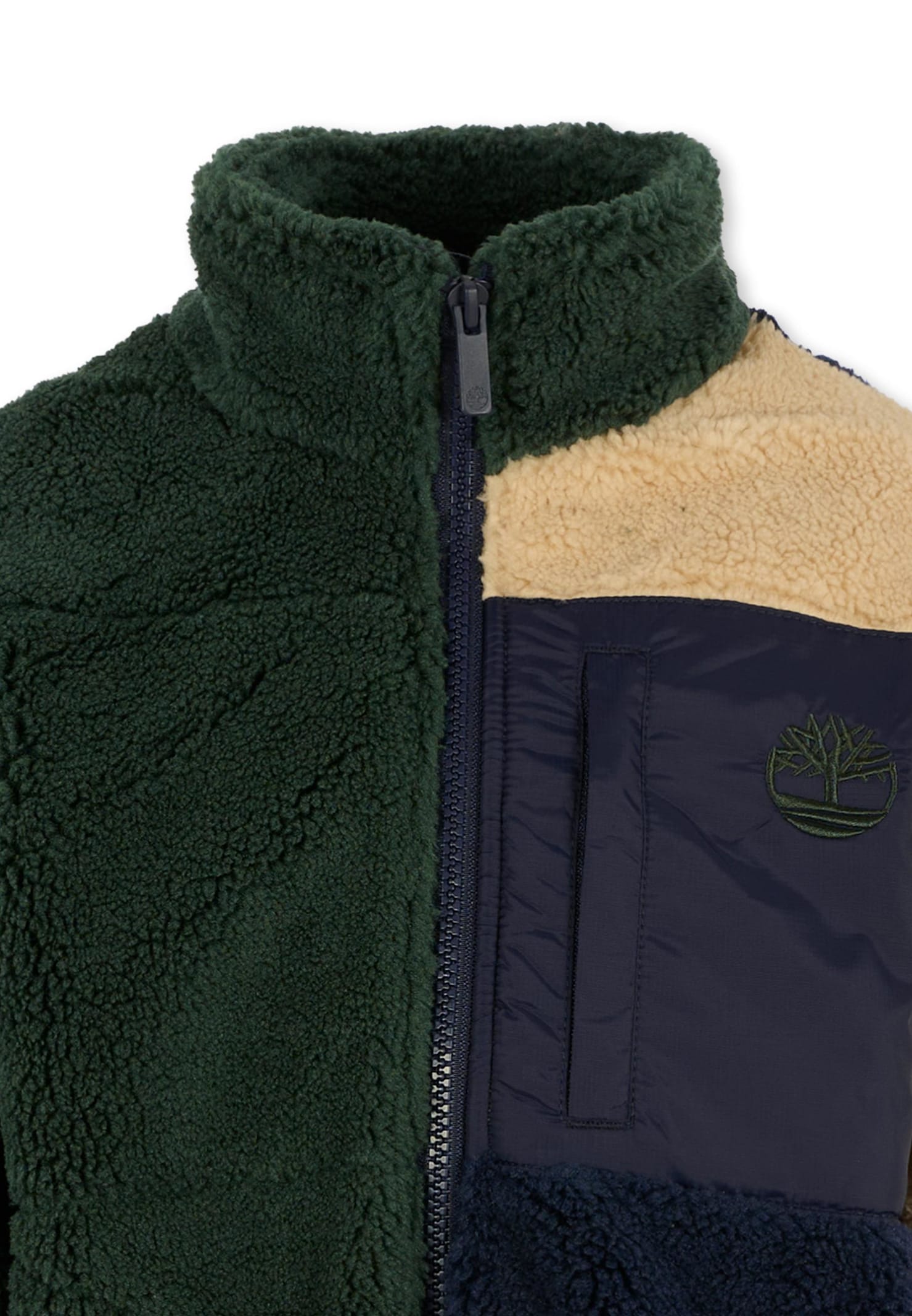 Timberland Green Faux Fur Jacket For Boy With Logo In Multi
