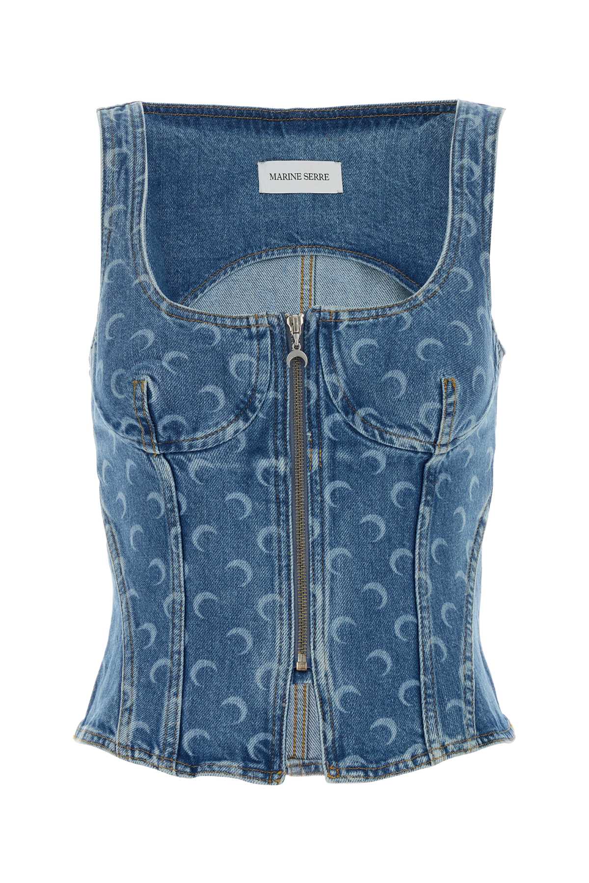Marine Serre Stylish Sleeveless Denim Patterned Top In Blue