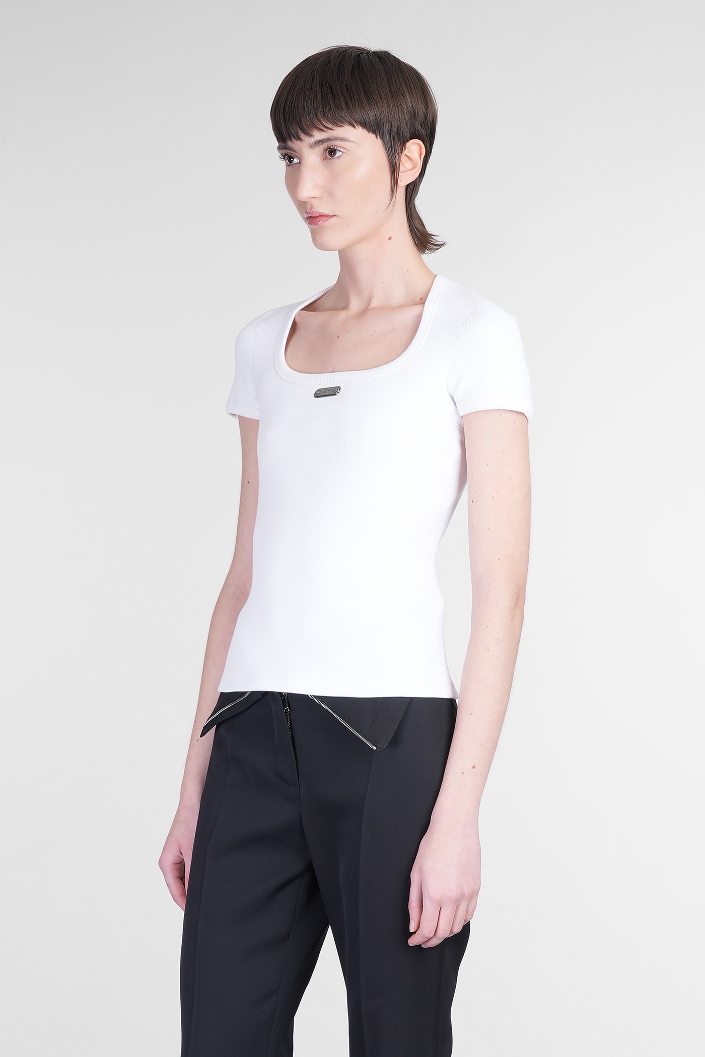 Alexander Mcqueen Logo-plaque Scoop-neck T-shirt In Multi