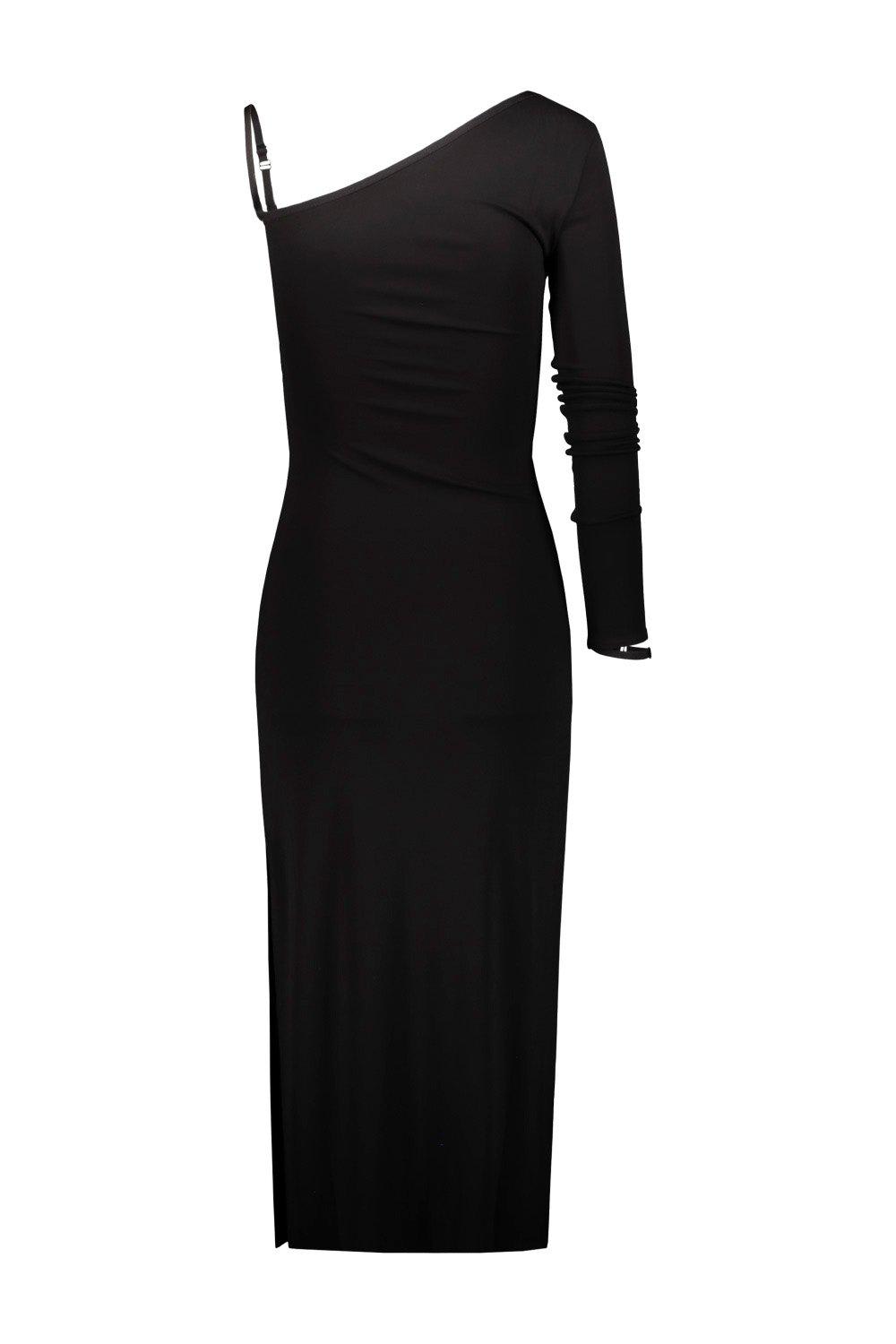 Shop Courrèges One Sleeve Lingerie Dress In Black