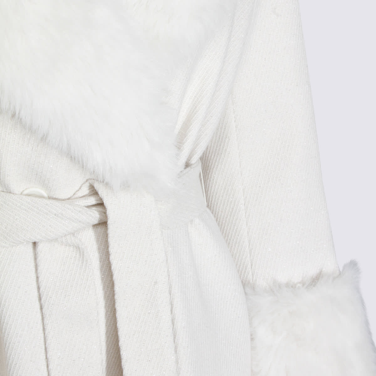 Twinset Faux-fur Belted Coat In White