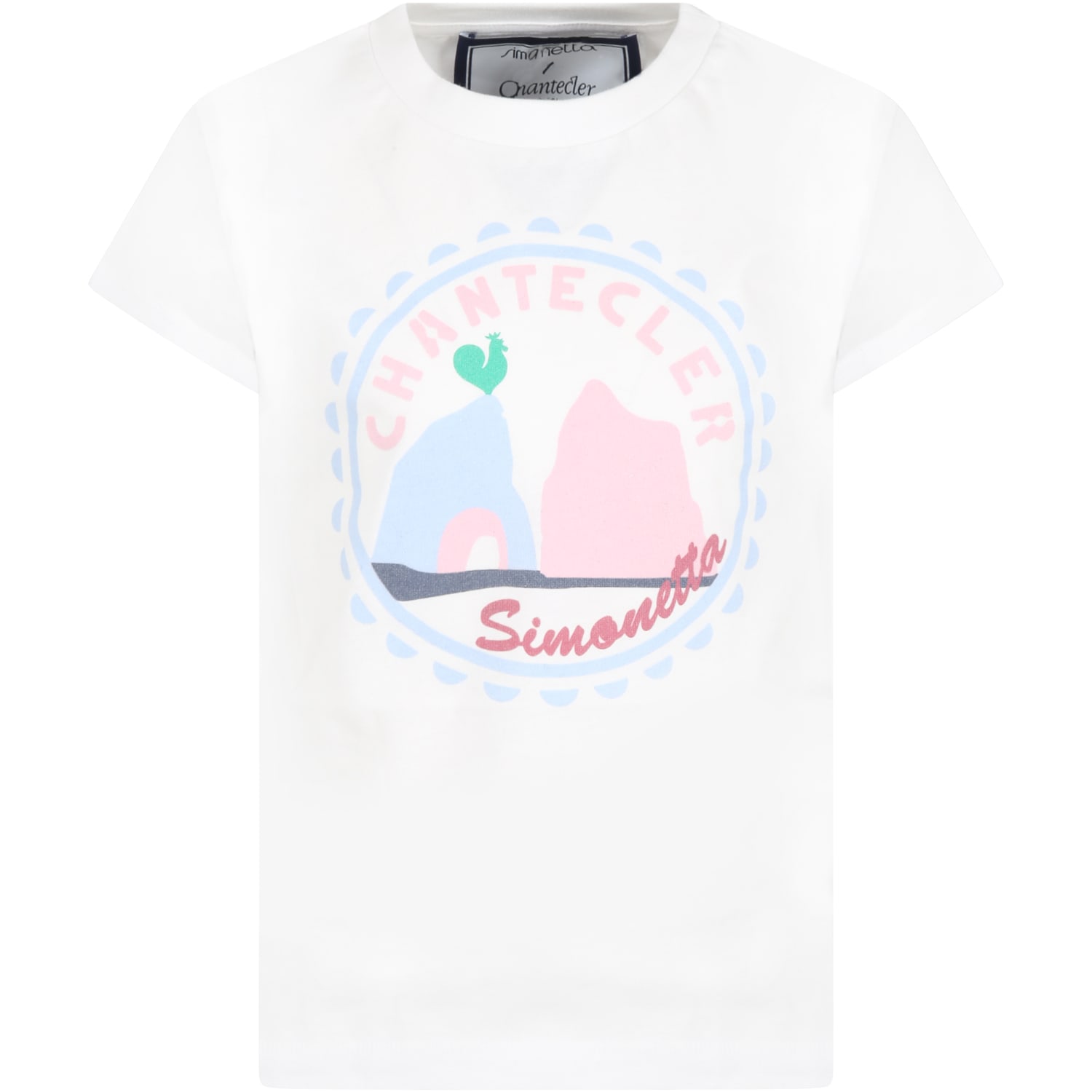 Simonetta White T-shirt For Girl With Colorful Print