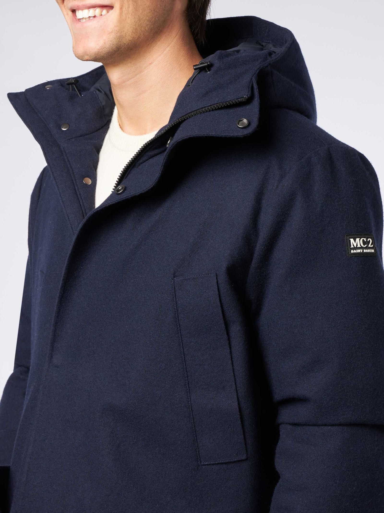 Shop Mc2 Saint Barth Man Hooded Blue Parka Jacket