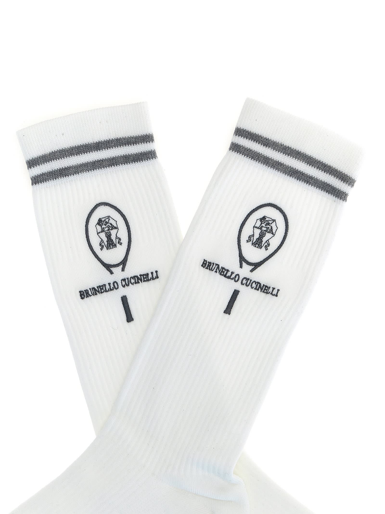 Shop Brunello Cucinelli Ribbed Socks In White