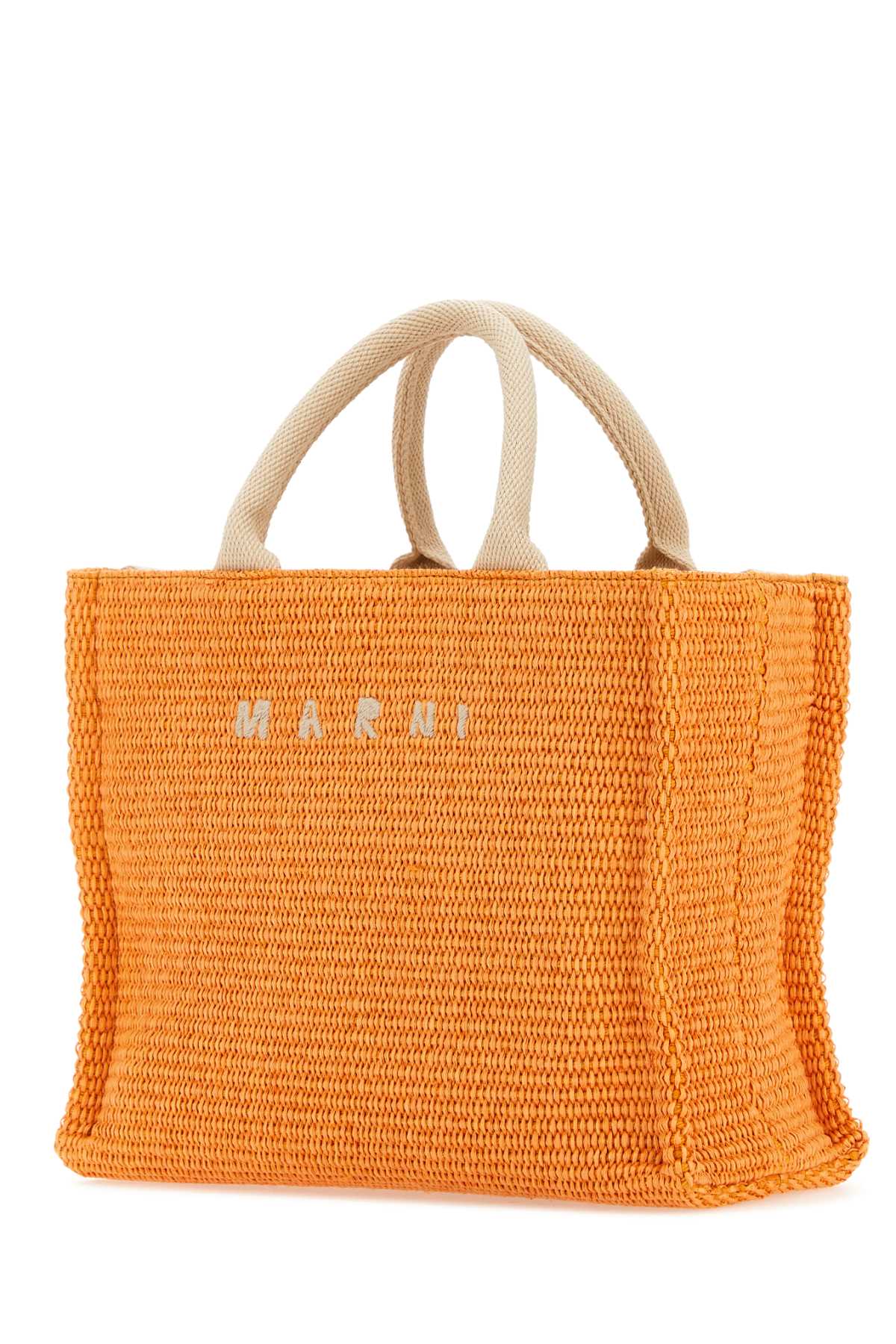 Shop Marni Orange Raffia Small Shopping Bag In Arabesque