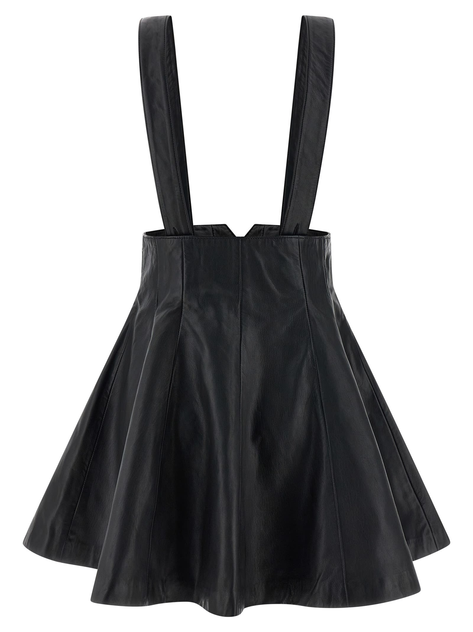 Rotate Birger Christensen Flared Black Leather Mini Skirt In Black
