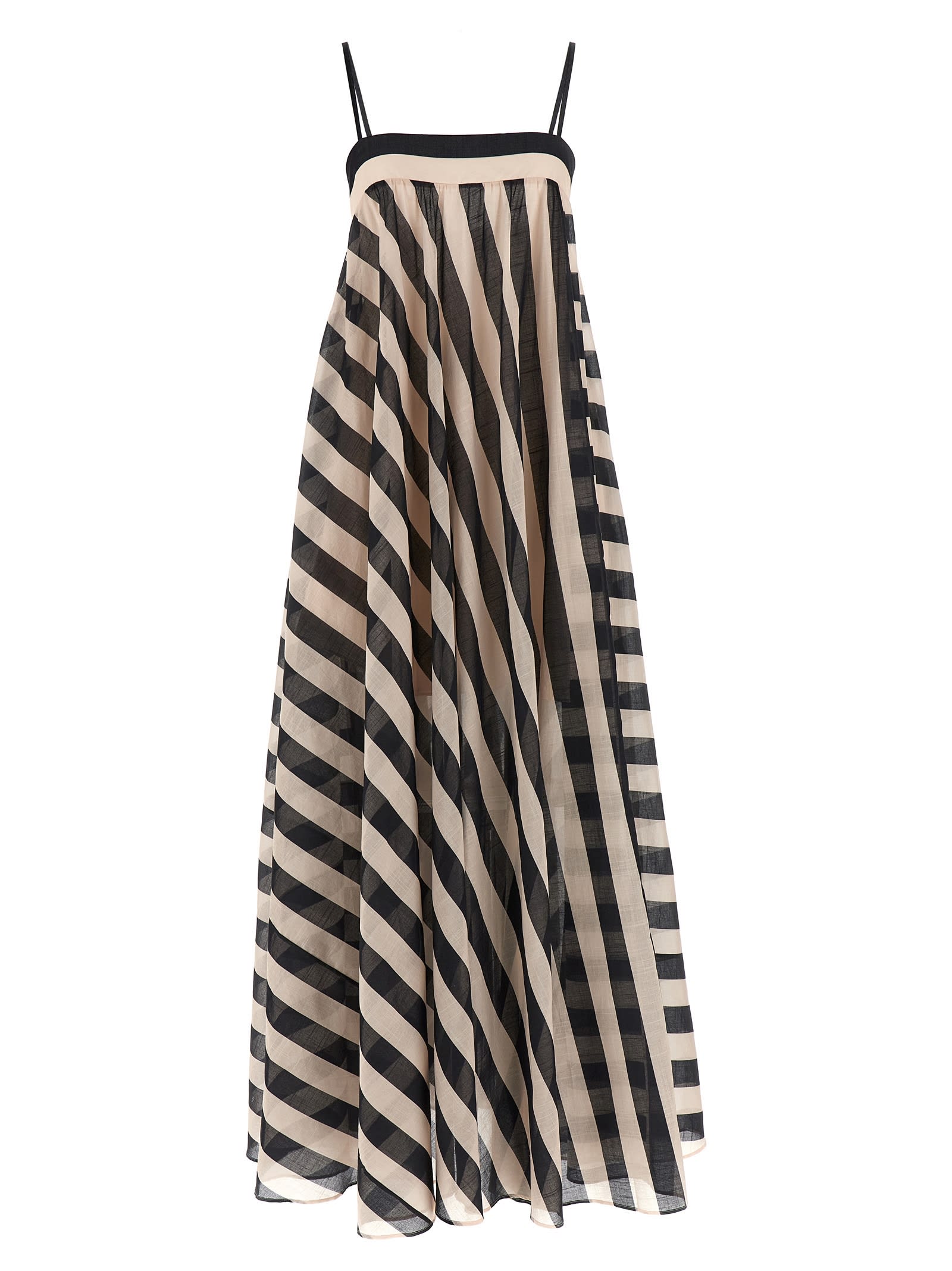 Zimmermann Maxine Stripe Maxi Dress Black/cream Stripe In White/black