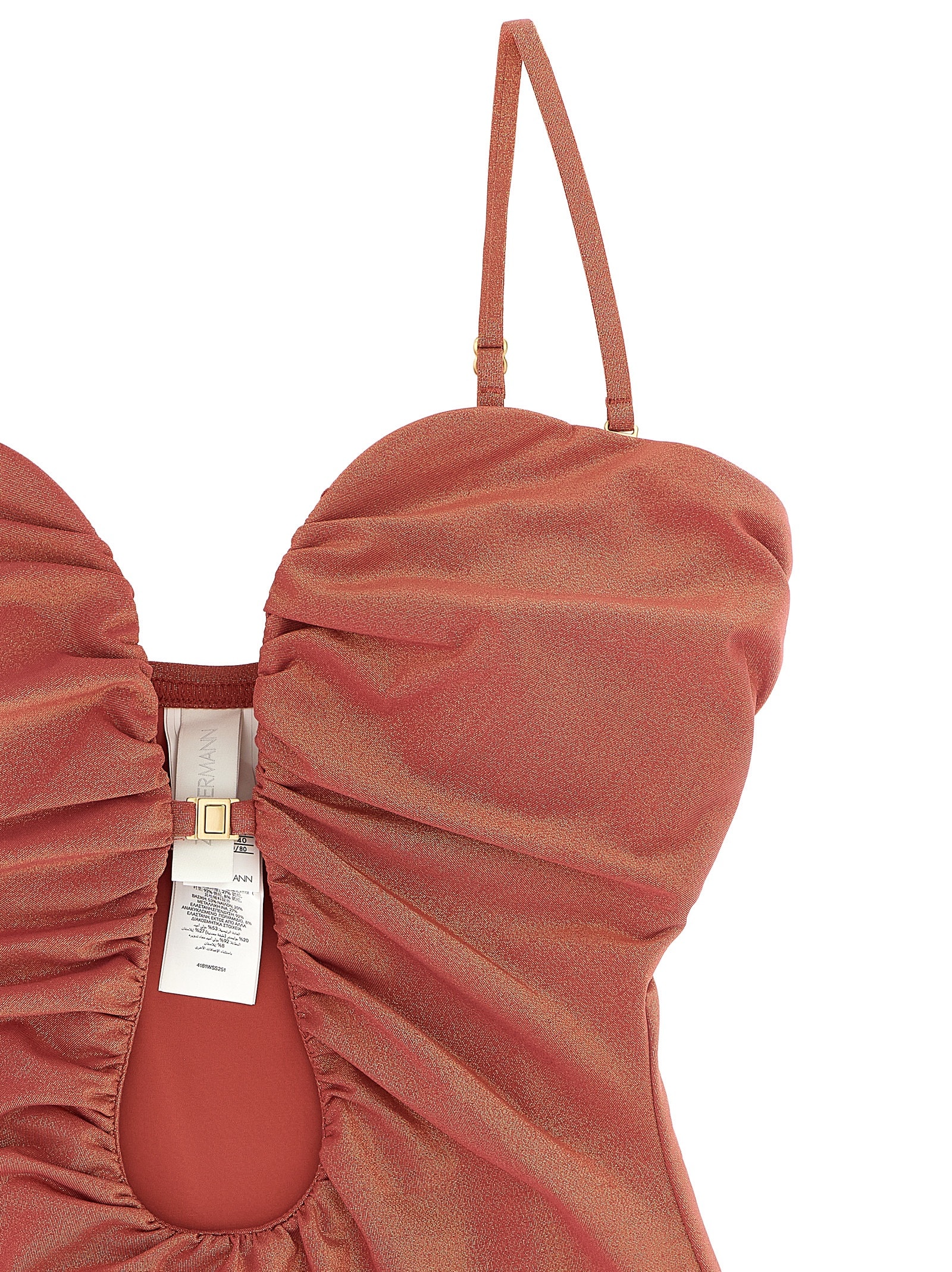 Zimmermann Rhiannon Deep Plunge One-piece Swimsuit In Brown