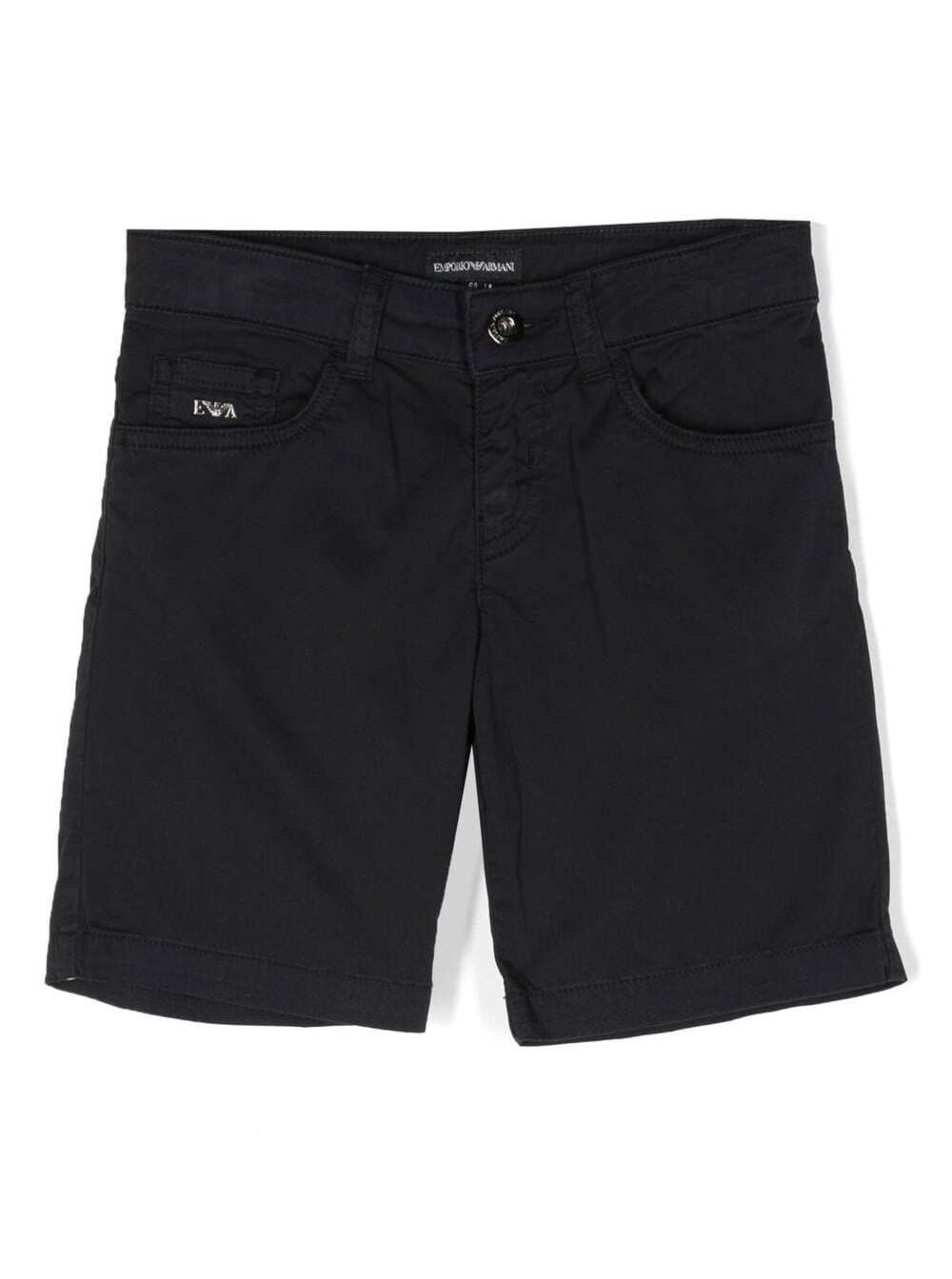 Shop Emporio Armani Blue Five Pockets Short With Logo Placque In Cotton Boy In Blu Navy