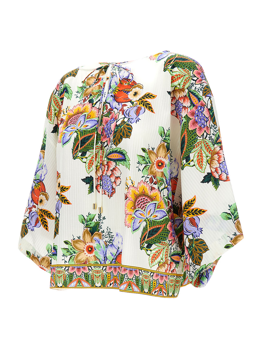 Shop Etro Multicolor Blosue With All-over Floreal Print In Cotton And Silk Woman