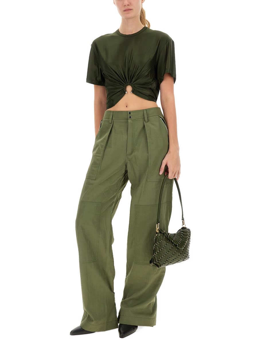 Rabanne Wide Leg Cargo Trousers With Pleated Front In Green