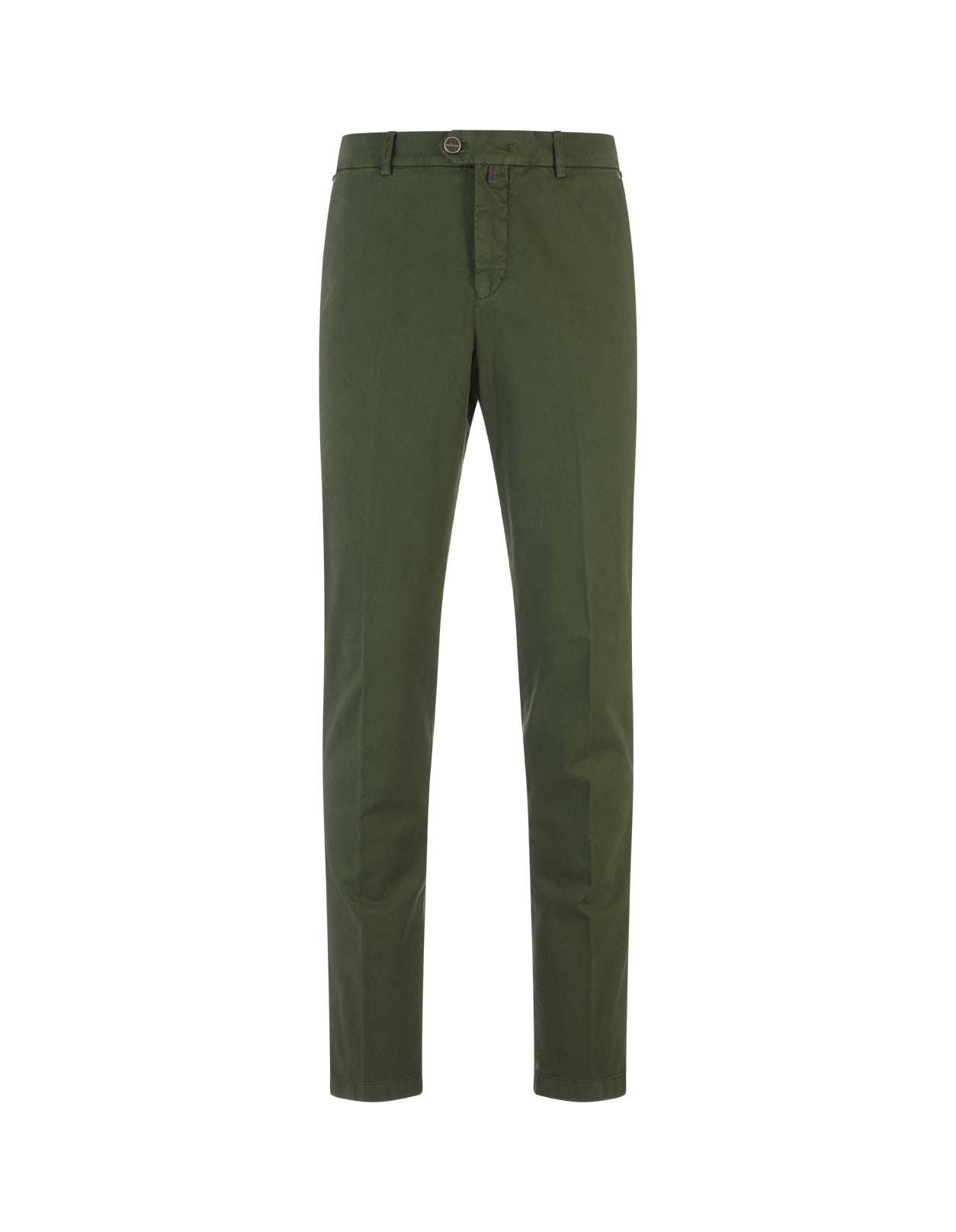 Kiton Olive Green Cotton Slim Fit Trousers