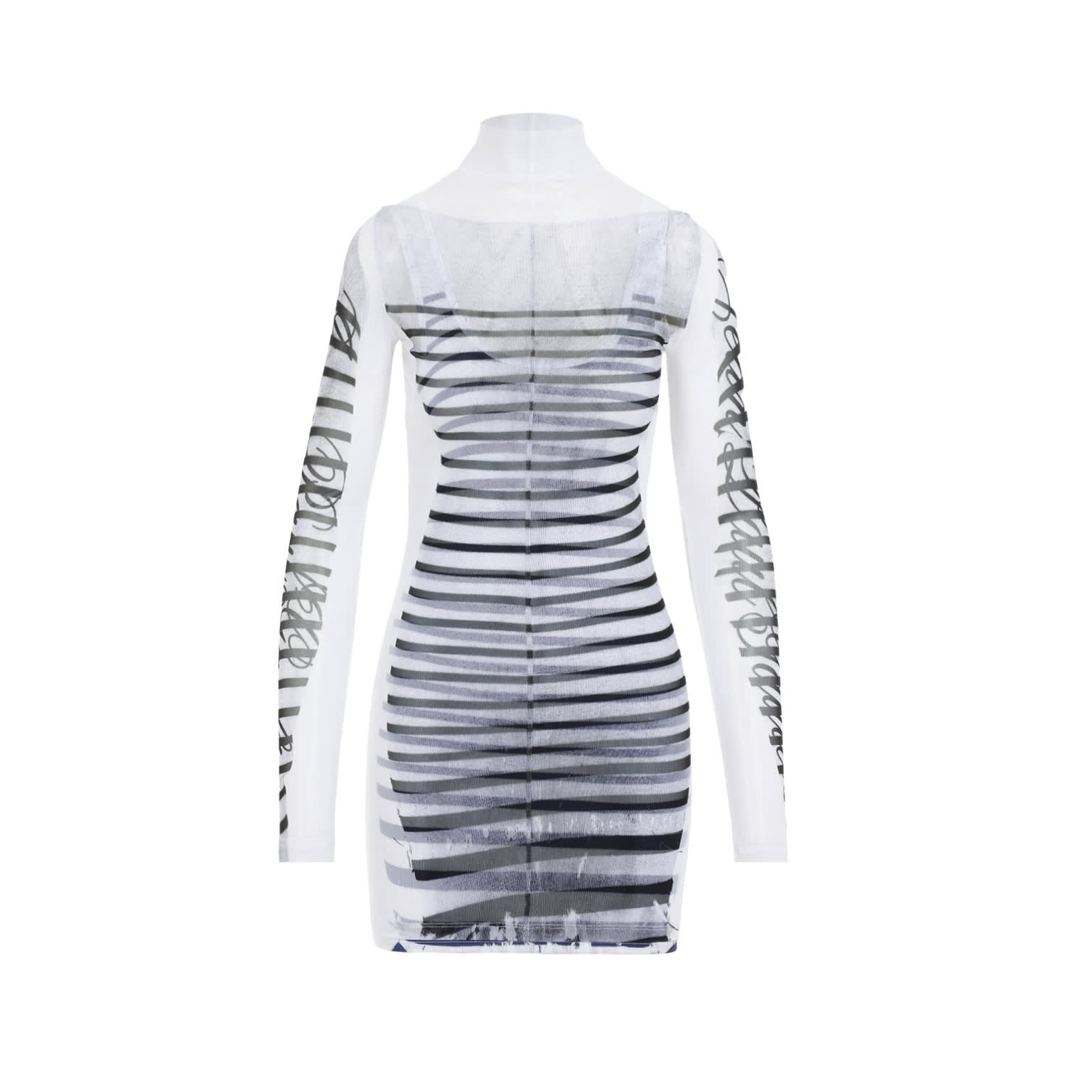 Shop Jean Paul Gaultier Spandex Mesh Printed Feathers Mariniere Mini Dress In White Navy Black