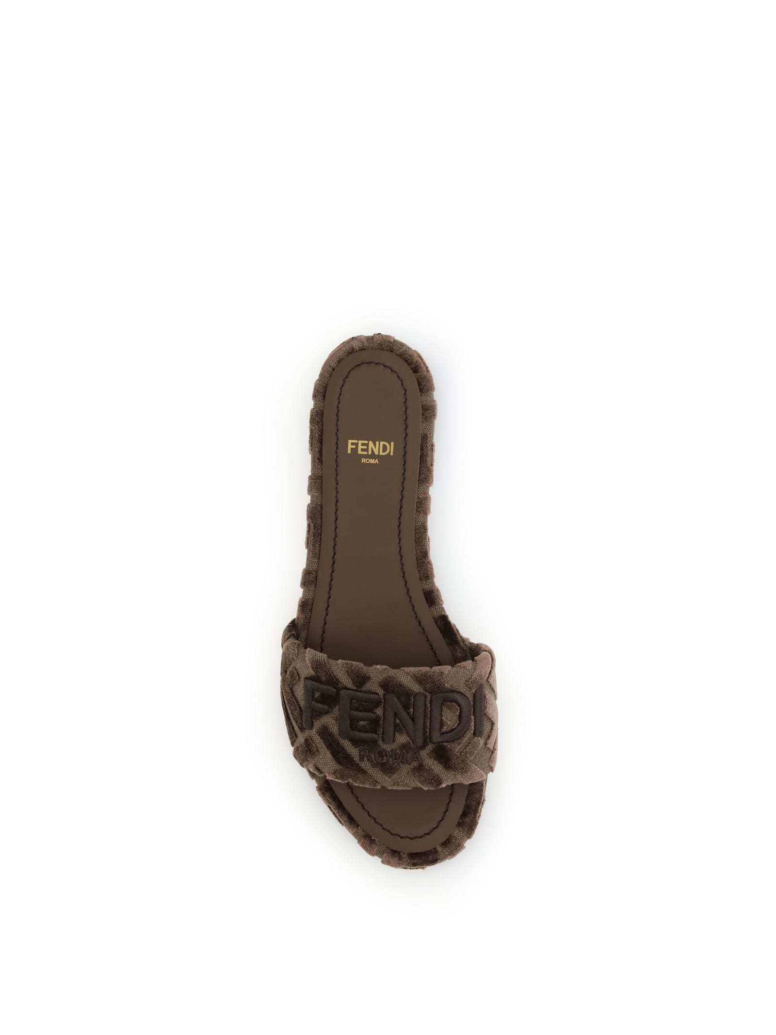 Fendi Sunshine Logo-embroidered Velvet Flat Sandals In Brown