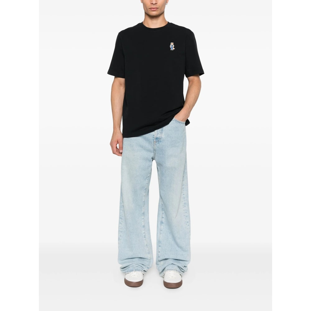 Maison Kitsuné Embroidered Cotton T-shirt With Dressed Fox Design In Black