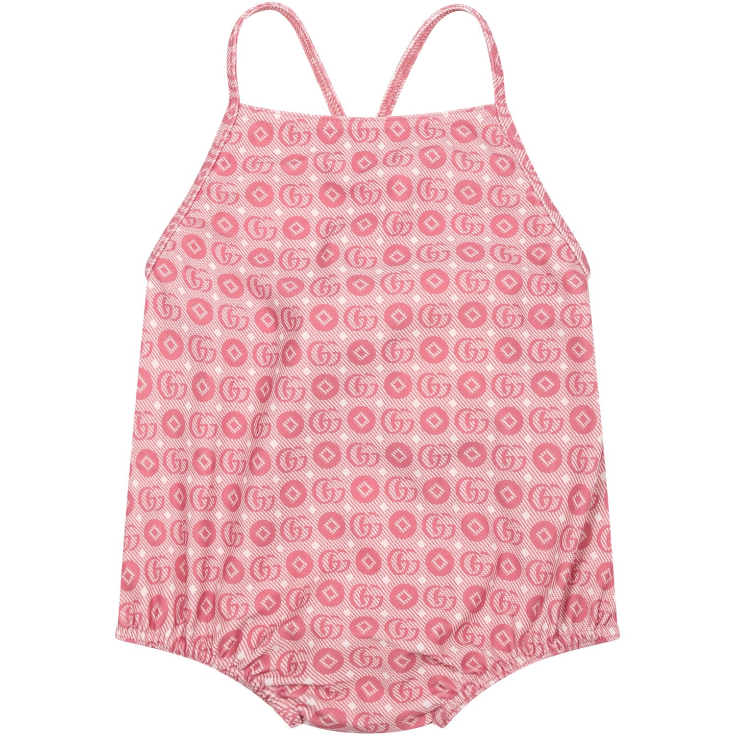 Shop Gucci Pink Swimsuit For Baby Girl With A Double G Geometric Motif