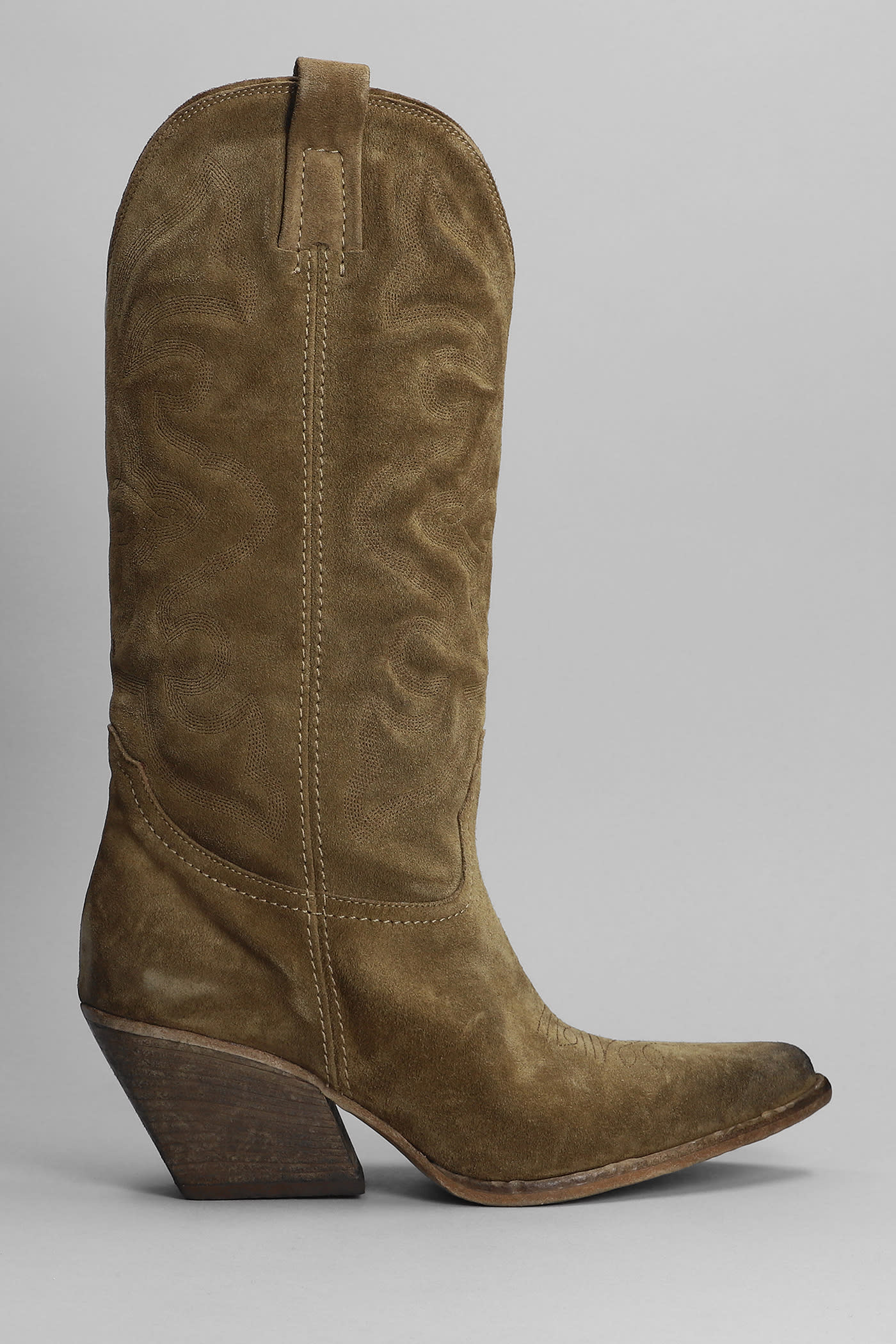 Elena Iachi Texan Boots In Khaki Suede