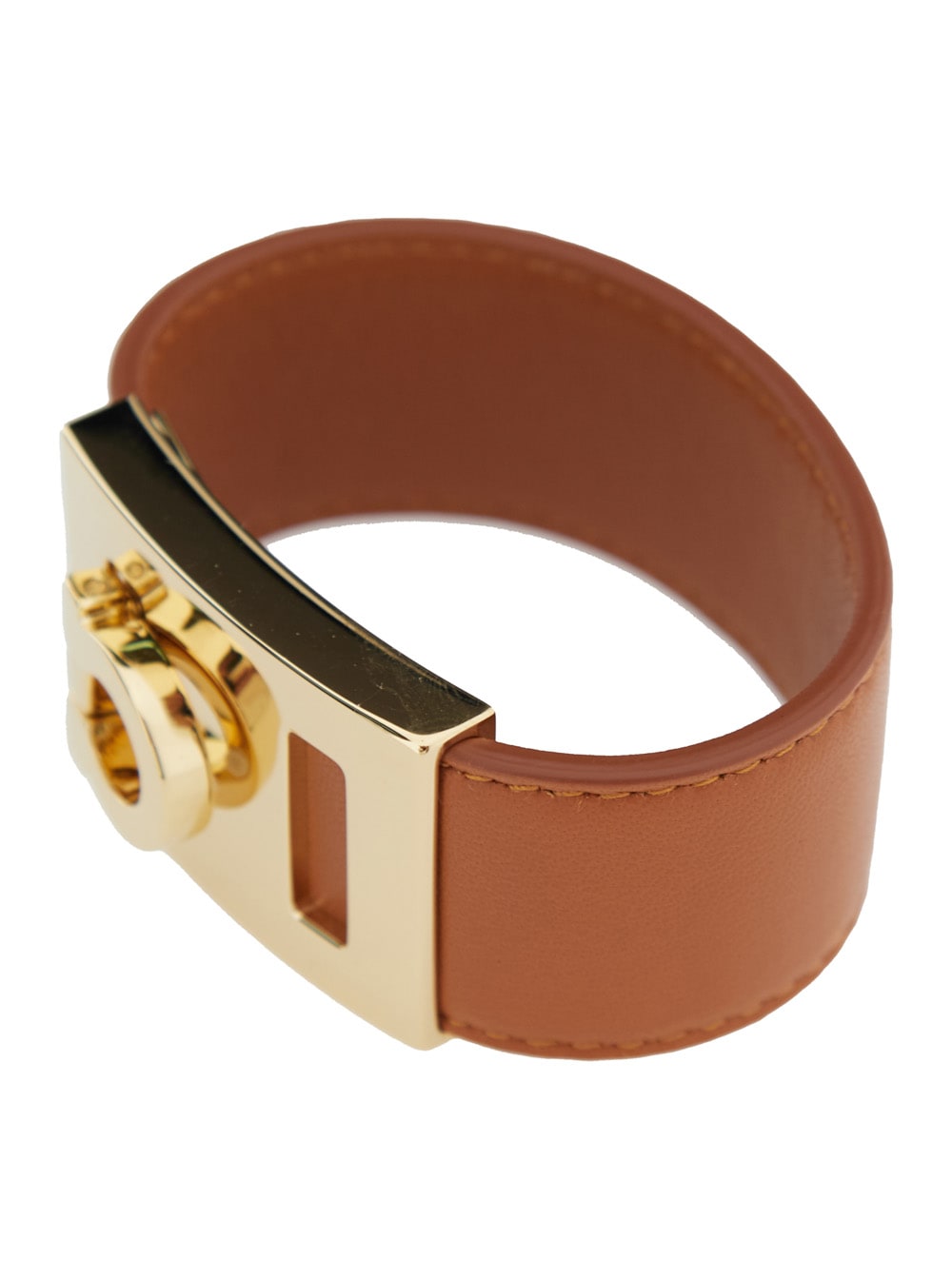 Shop Ferragamo Hug Brown Bracelet With Gancini Detail In Smooth Leather Woman In Metallic