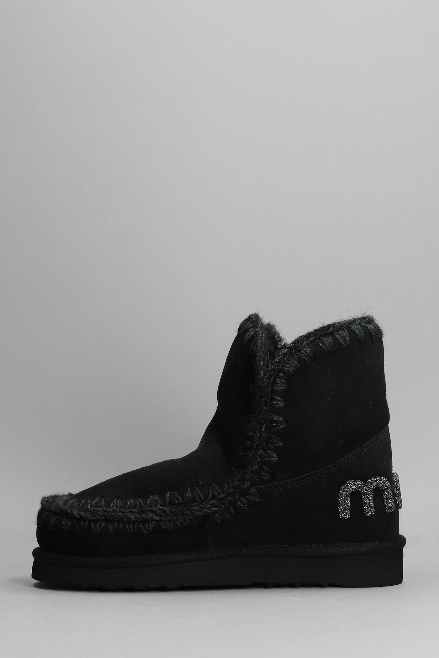Mou Eskimo 18 Low Heels Ankle Boots In Black Suede In Black
