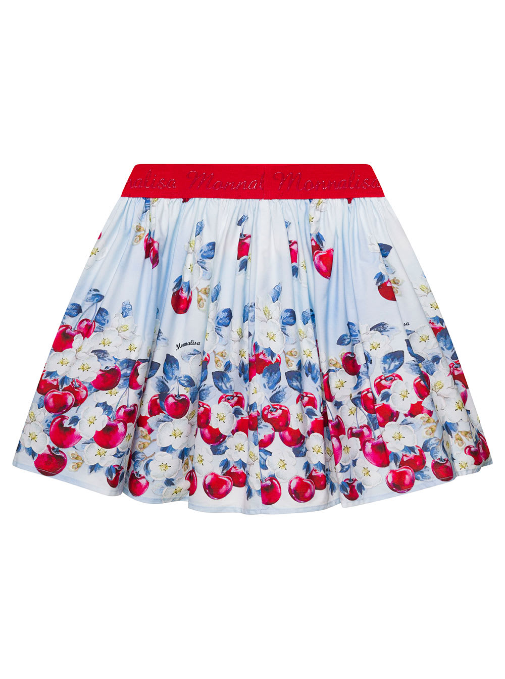 MONNALISA MULTICOLOR PLEATED MINI-SKIRT WITH ALL-OVER CHERRY PRINT IN COTTON GIRL