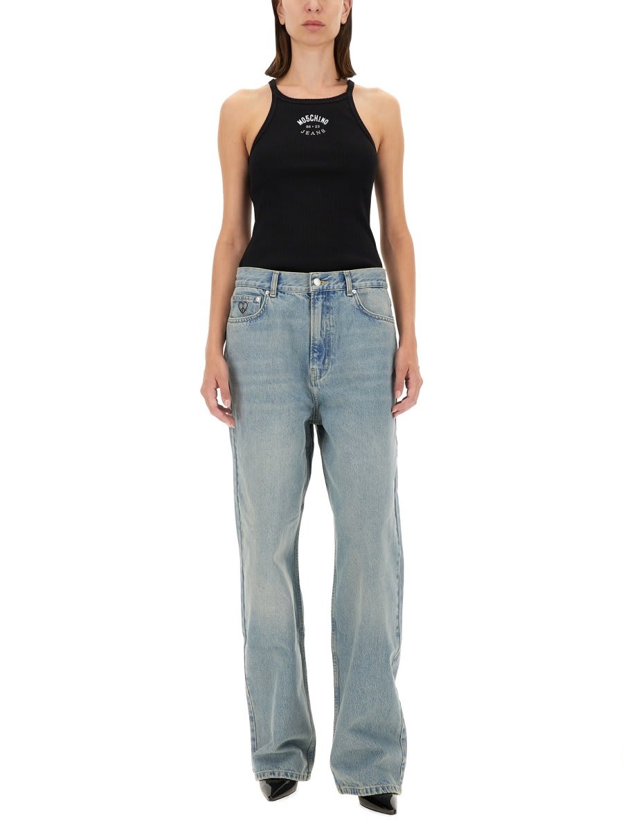 Moschino Jeans Tank Top With Logo In Black