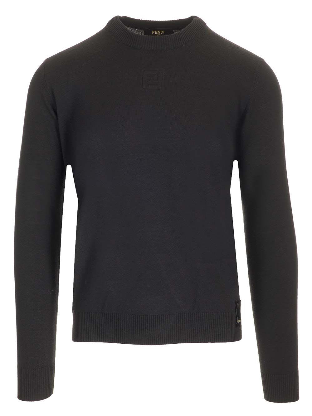 Fendi Crewneck Sweater In Merino Wool In Black