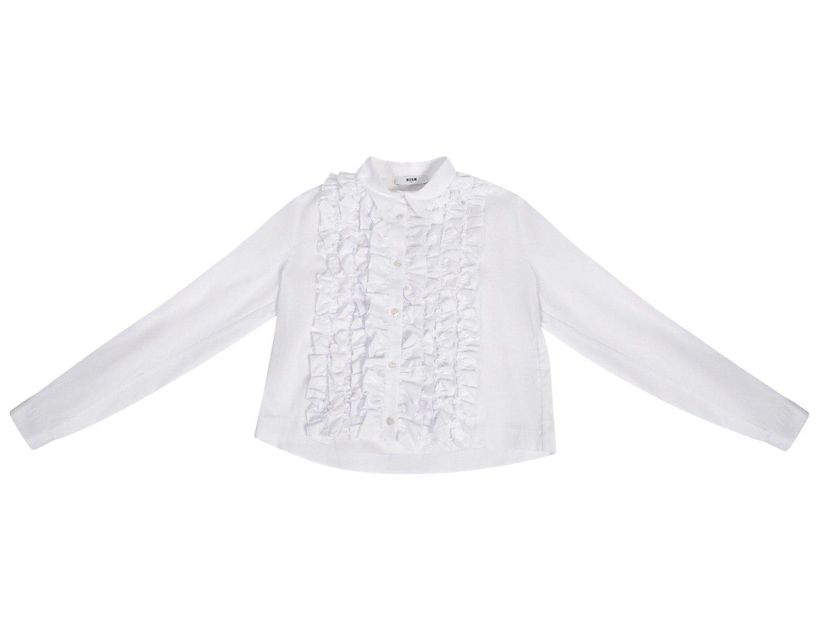 Shop Msgm Long Sleeved Cropped Ruffled Shirt In Bianco