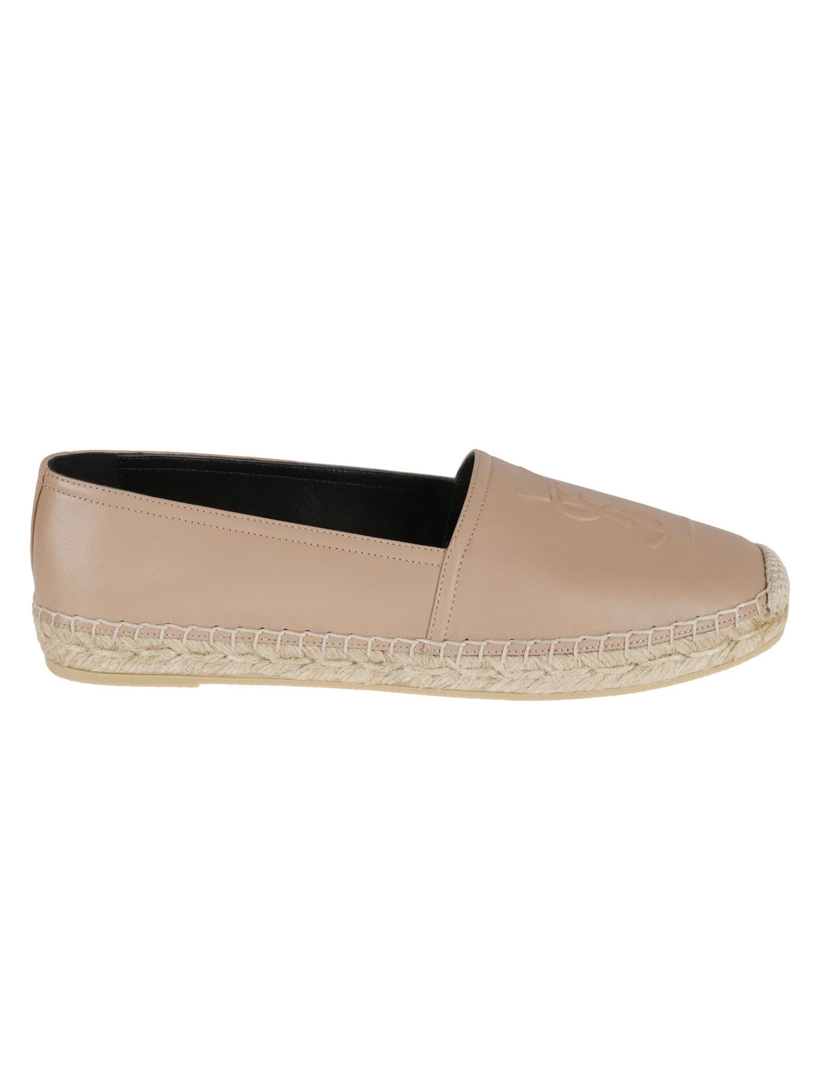 Shop Saint Laurent Flat Heel Leather Espadrillas In Nude