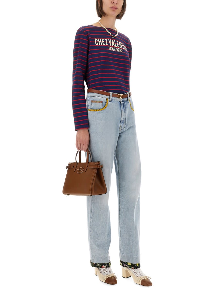 Valentino Striped Cotton Jersey T-shirt In Purple