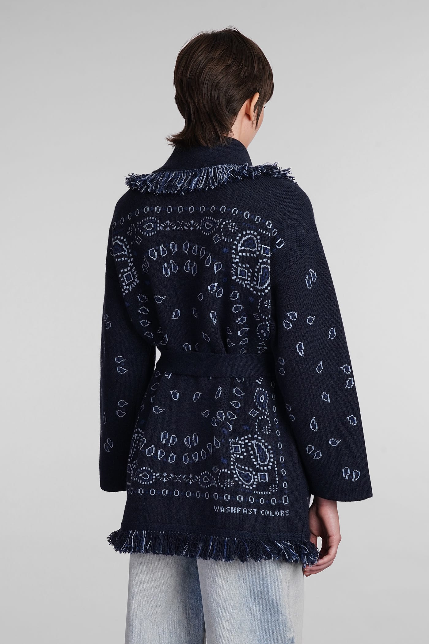 Shop Alanui Cardigan In Blue Cashmere