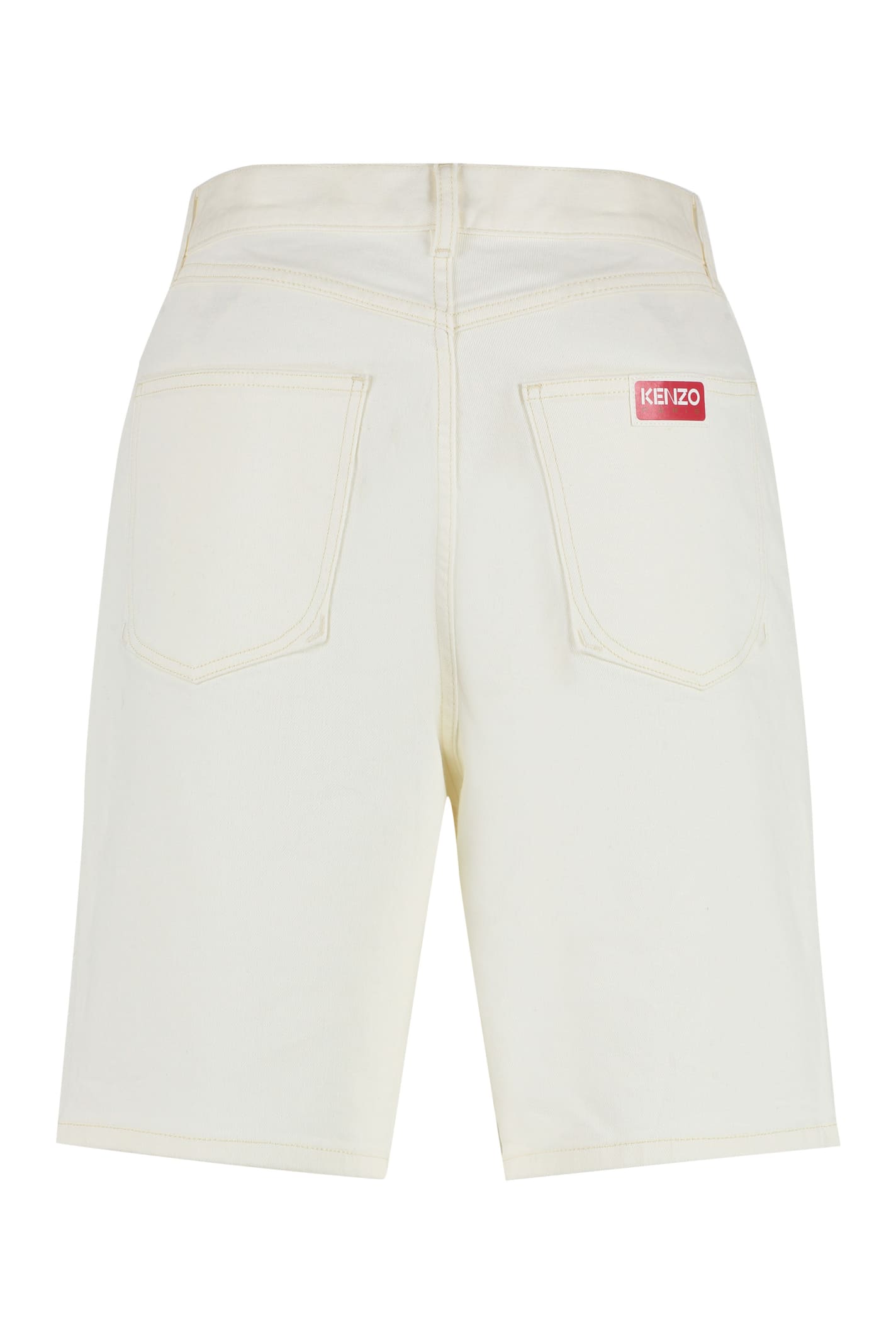 Shop Kenzo Denim Bermuda Shorts In Ivory
