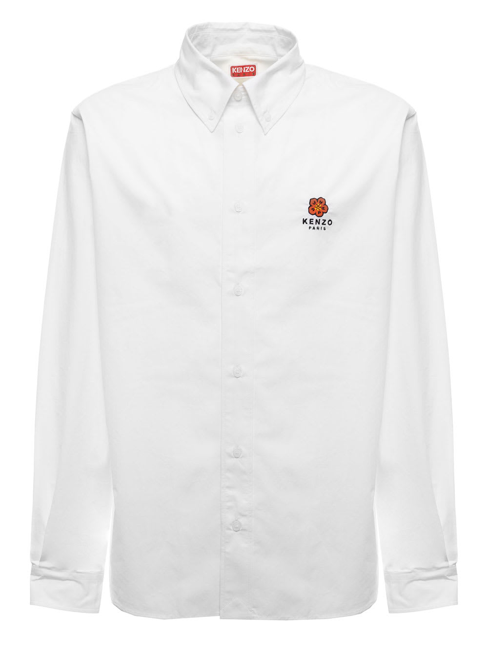 White Cotton Poplin Shirt With Embroidered Crest Logo Kenzo Man
