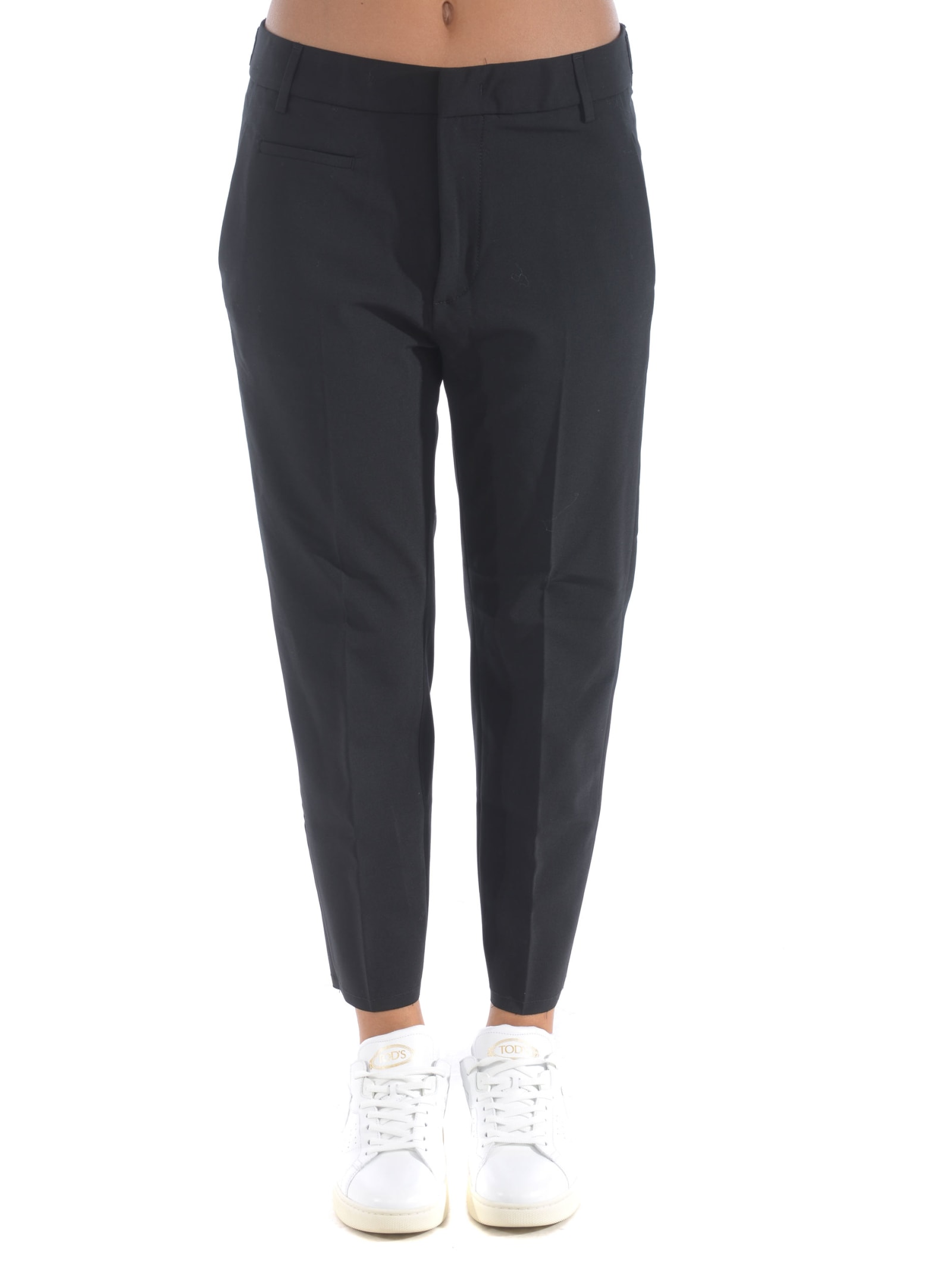 Shop Dondup Ariel Trousers In Stretch Wool Canvas In Nero