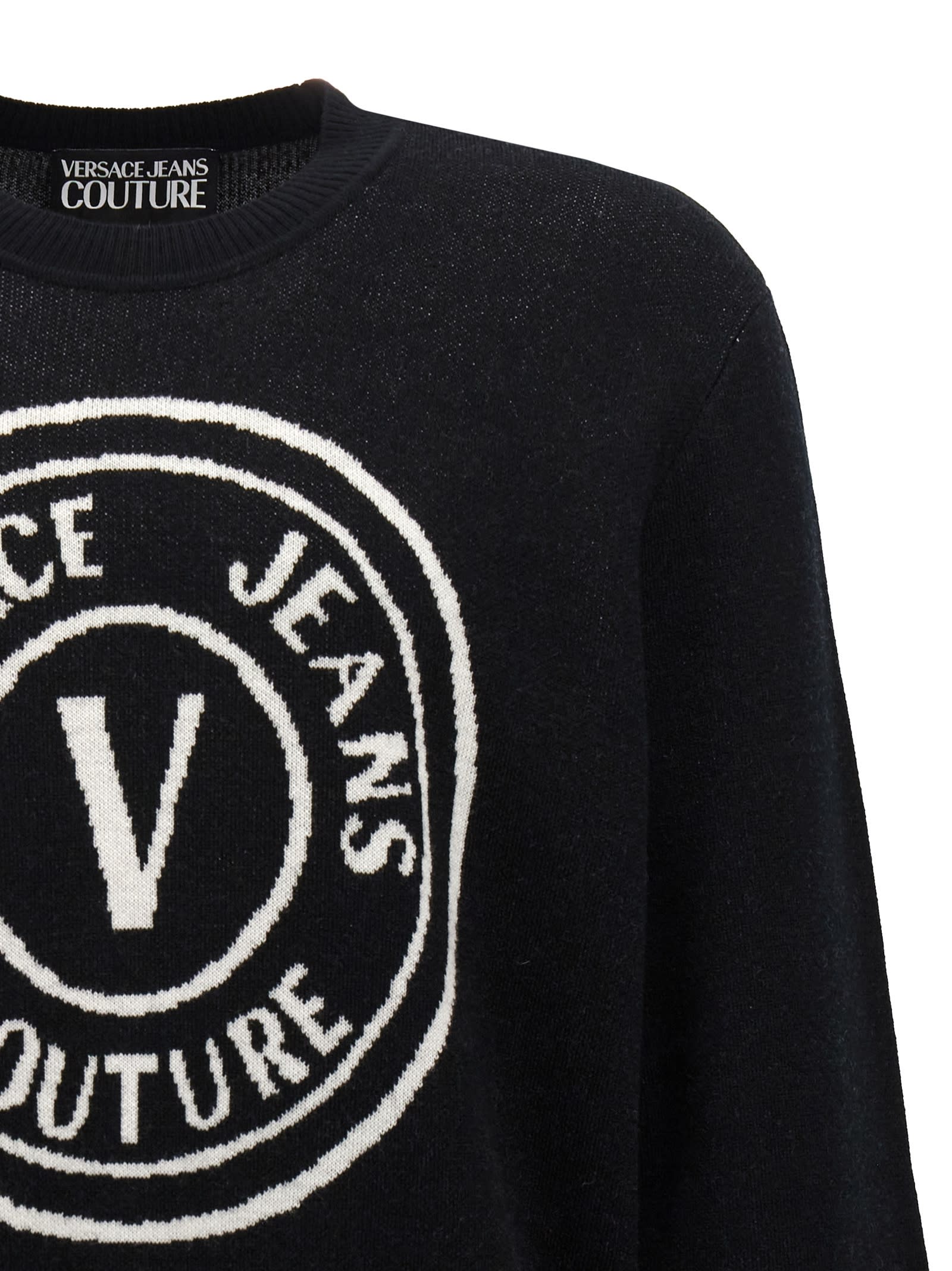 Versace Jeans Couture Logo-print Crew-neck Sweatshirt In Black