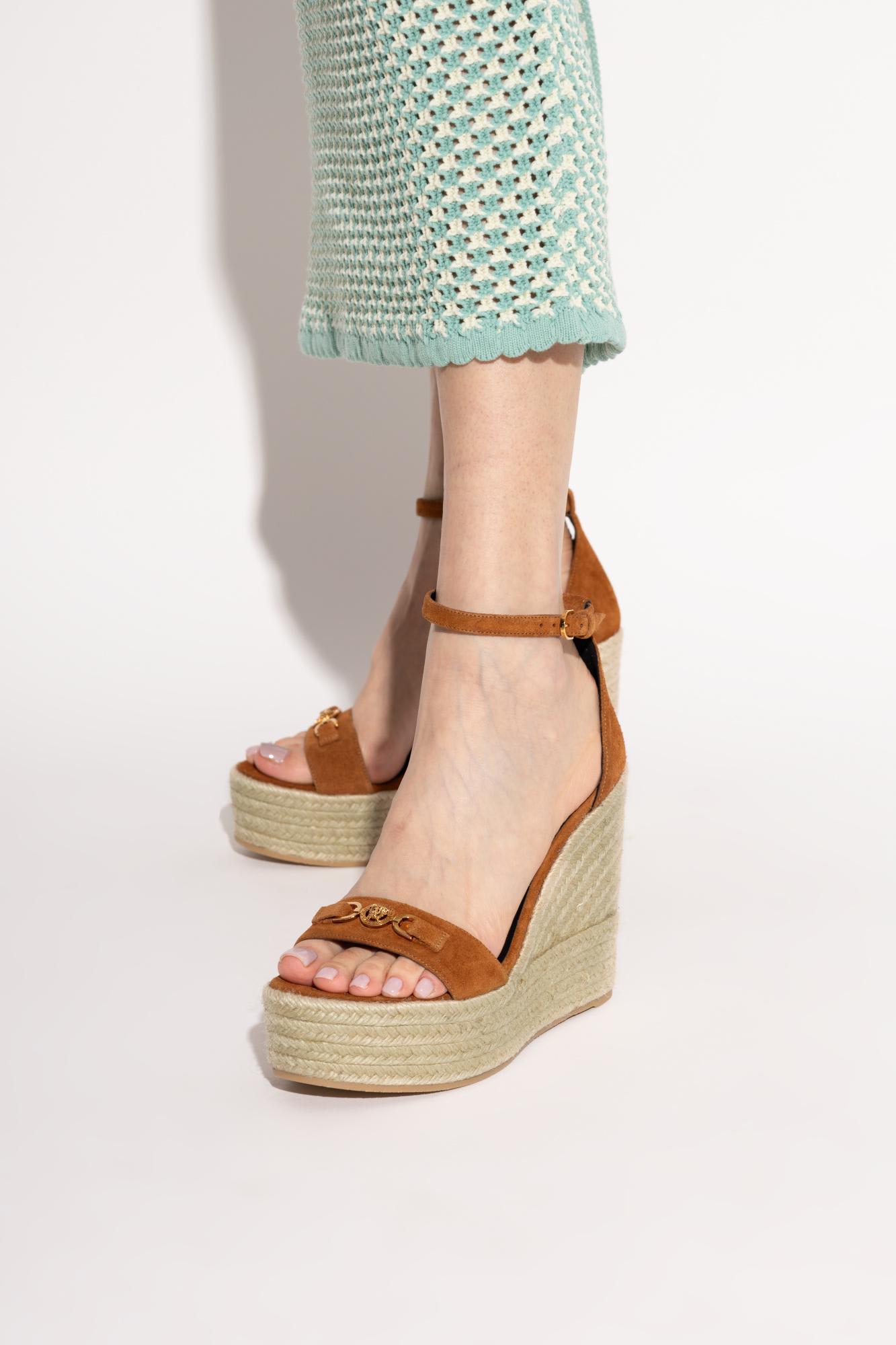 Versace Leather Espadrille Wedges 120 In Brown