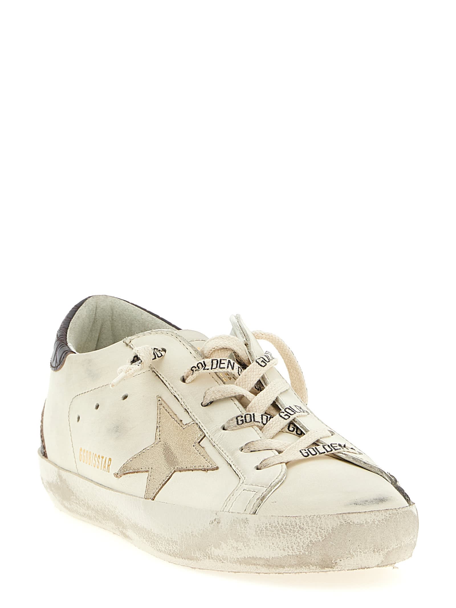 Golden Goose Women 'super-star' White Low Top Sneakers With Embossed Logo And Contrasting Heel In Le In White