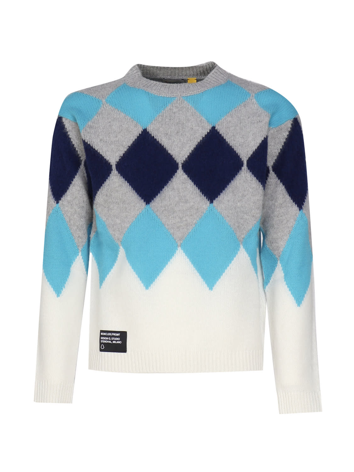 Moncler Argyle Sweater In Wool And Cashmere In White, Grey, Light Blue