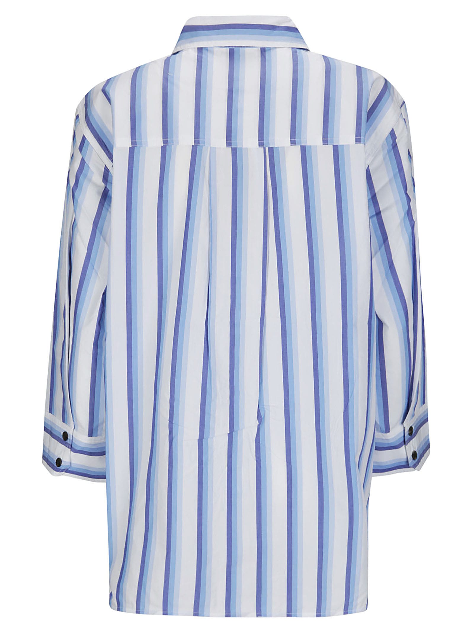 Shop Ganni Stripe Cotton Shirt In Silver Lake Blue